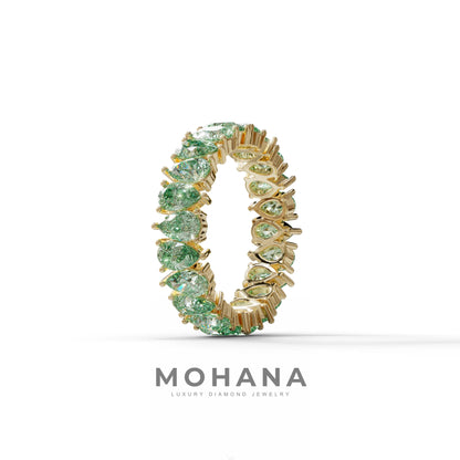 Green Pear Diamond Full Eternity Band - Stackable Ring