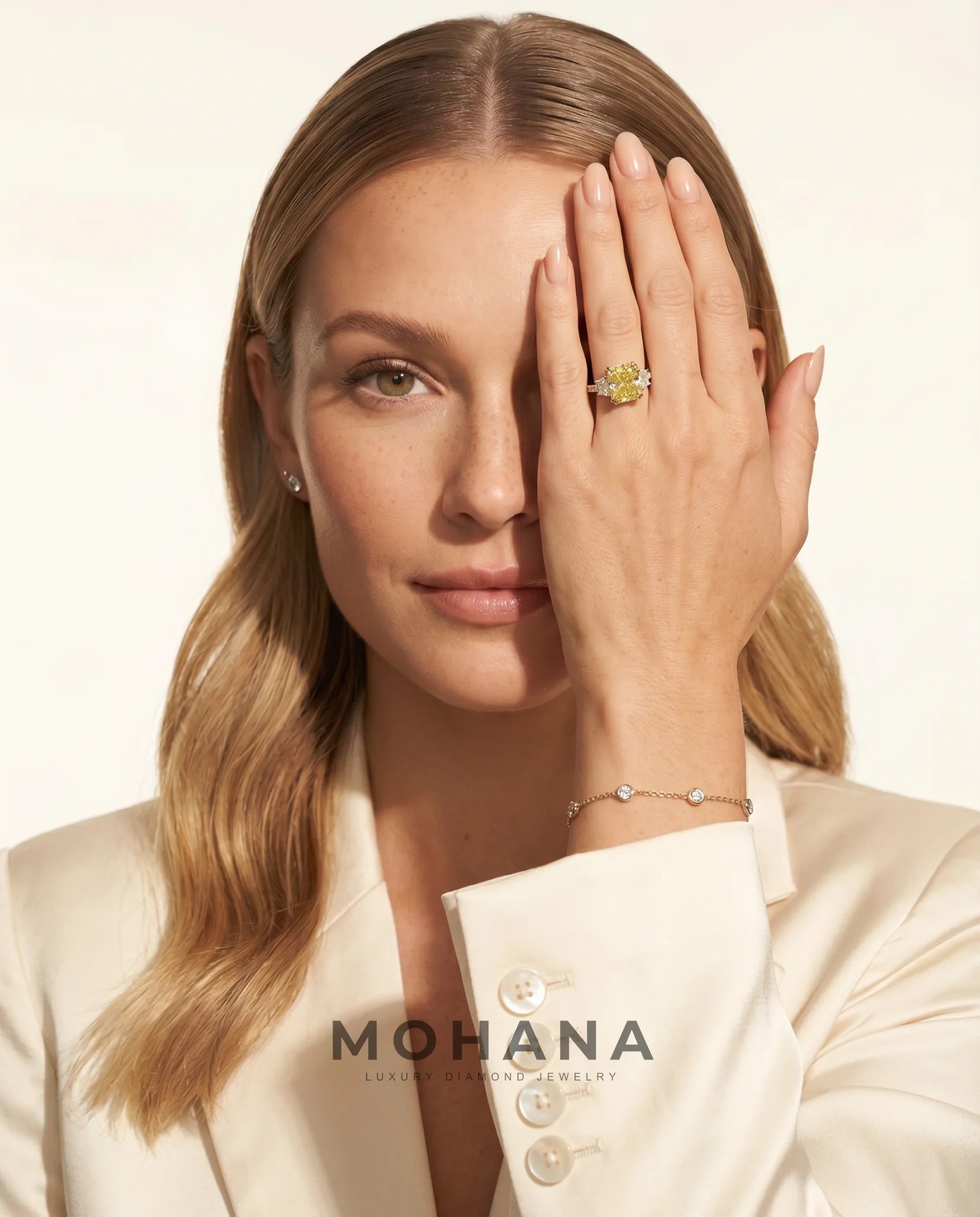 Ready to Ship 4.5 Carat Fancy Vivid Yellow Radiant Cut Three-Stone Trapezoid Diamond Ring — view 14