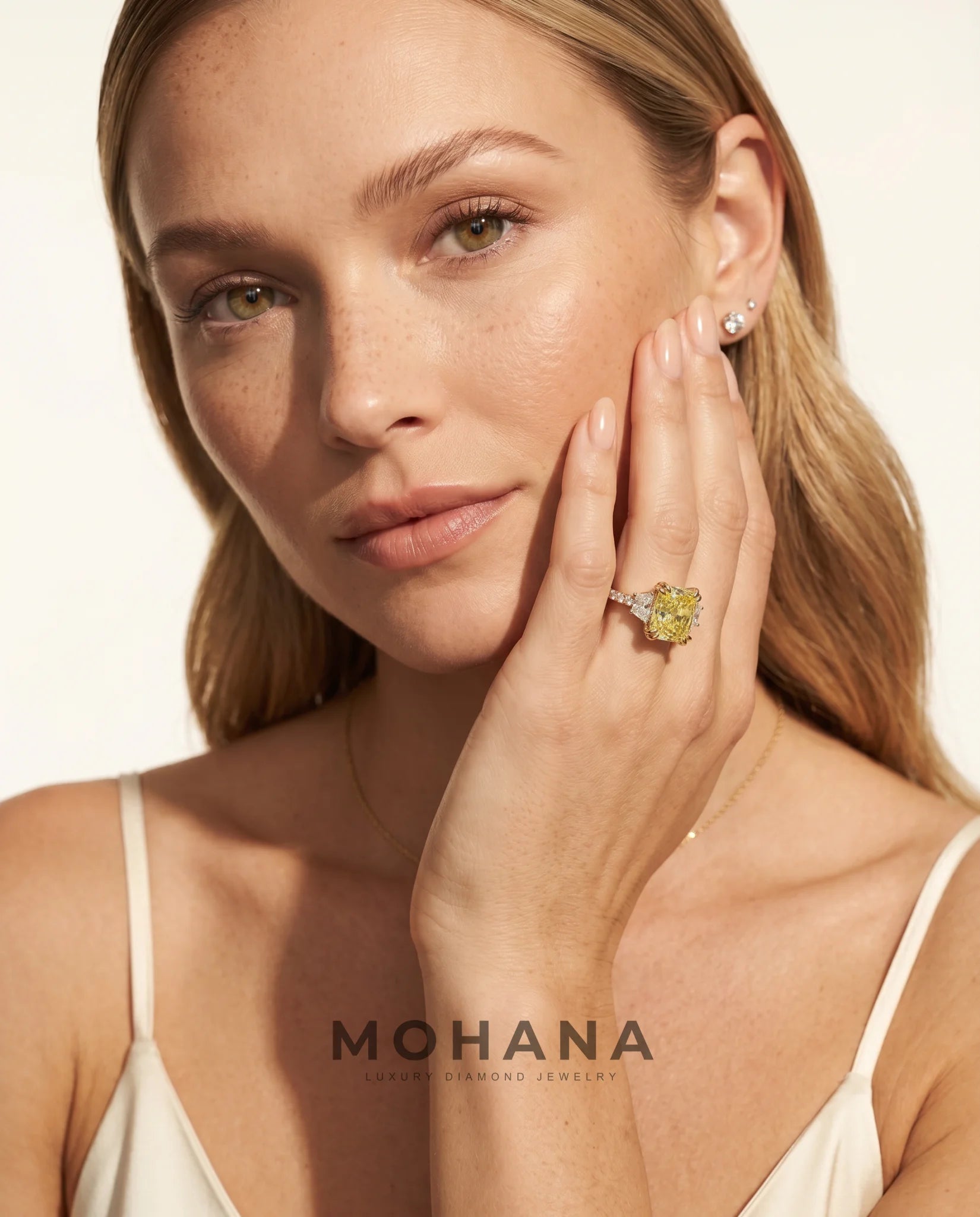 Ready to Ship 4.5 Carat Fancy Vivid Yellow Radiant Cut Three-Stone Trapezoid Diamond Ring — view 10