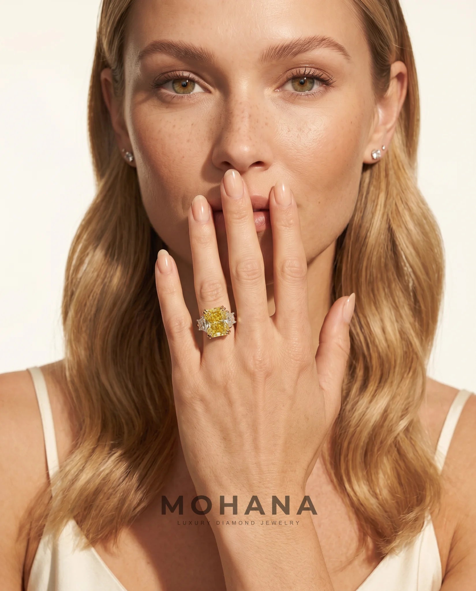 Ready to Ship 4.5 Carat Fancy Vivid Yellow Radiant Cut Three-Stone Trapezoid Diamond Ring — view 11