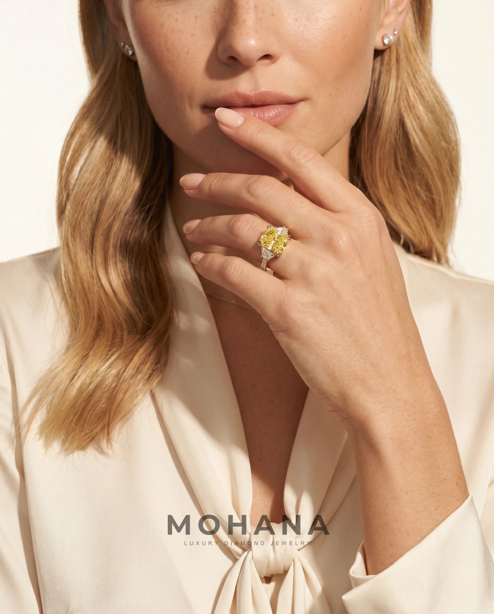 Ready to Ship 4.5 Carat Fancy Vivid Yellow Radiant Cut Three-Stone Trapezoid Diamond Ring — view 13