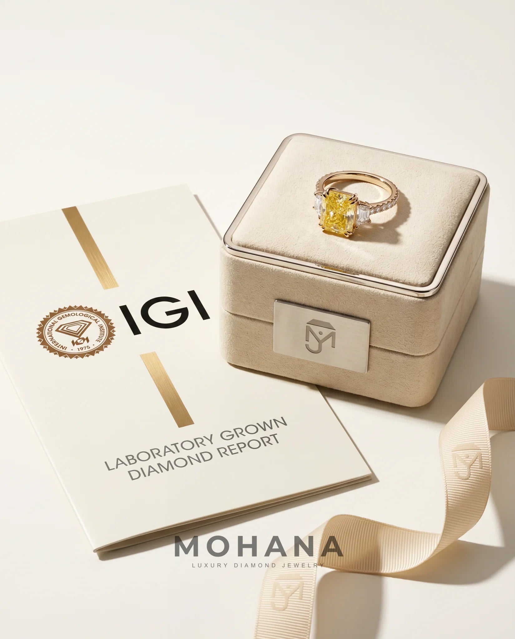 Ready to Ship 4.5 Carat Fancy Vivid Yellow Radiant Cut Three-Stone Trapezoid Diamond Ring — view 6