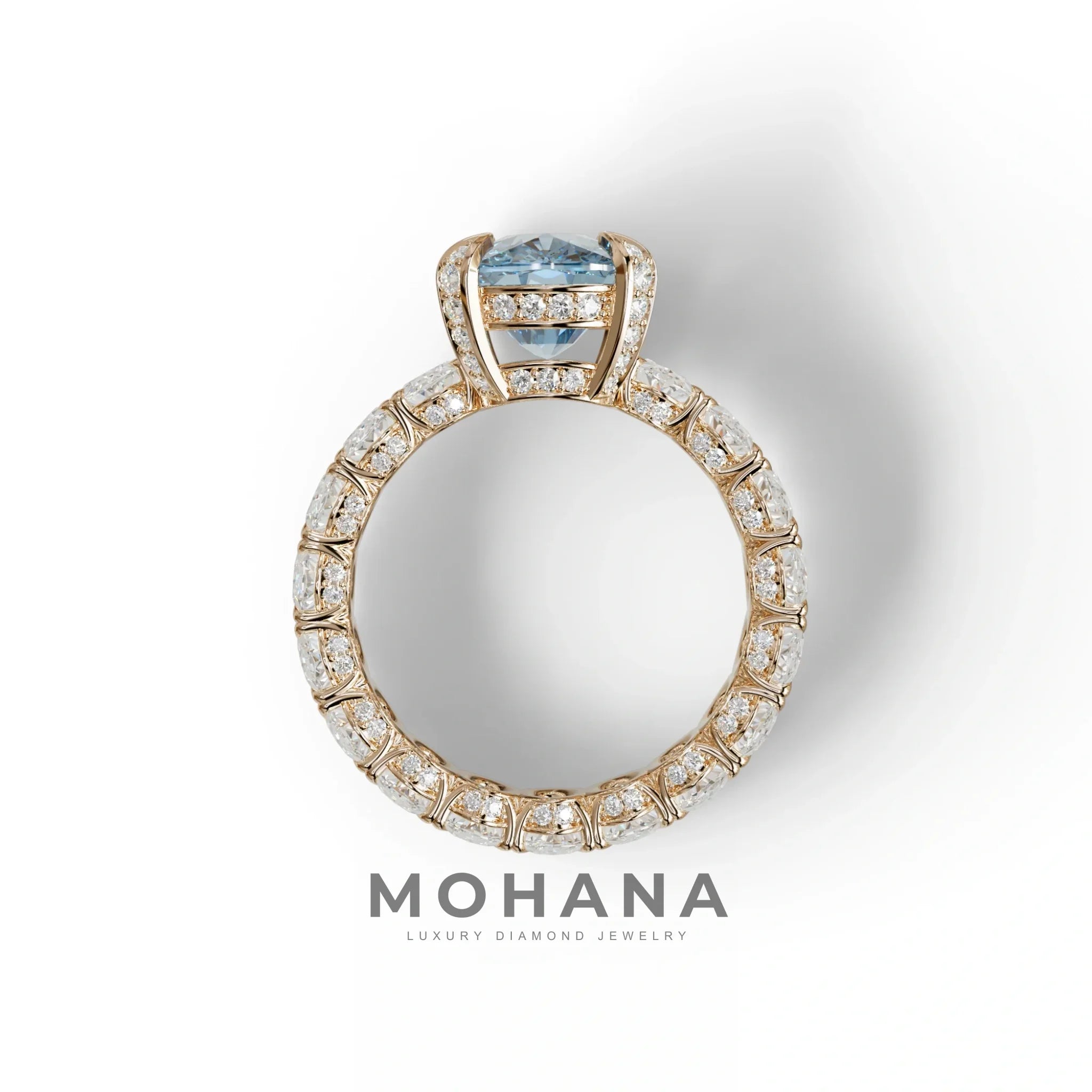 4 Carat Blue Cushion Cut Full Eternity Lab Grown Diamond Ring - Enigma