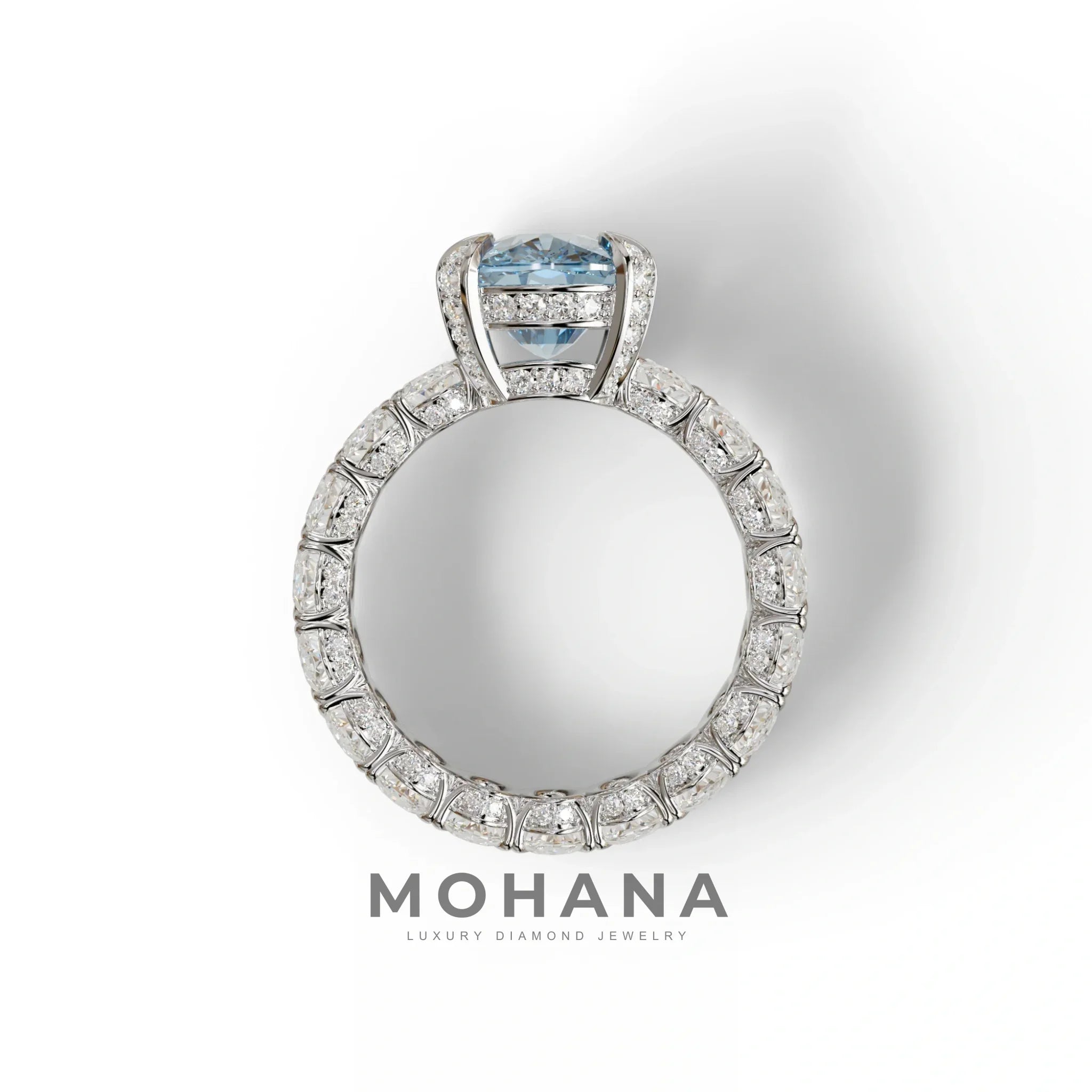 4 Carat Blue Cushion Cut Full Eternity Lab Grown Diamond Ring - Enigma