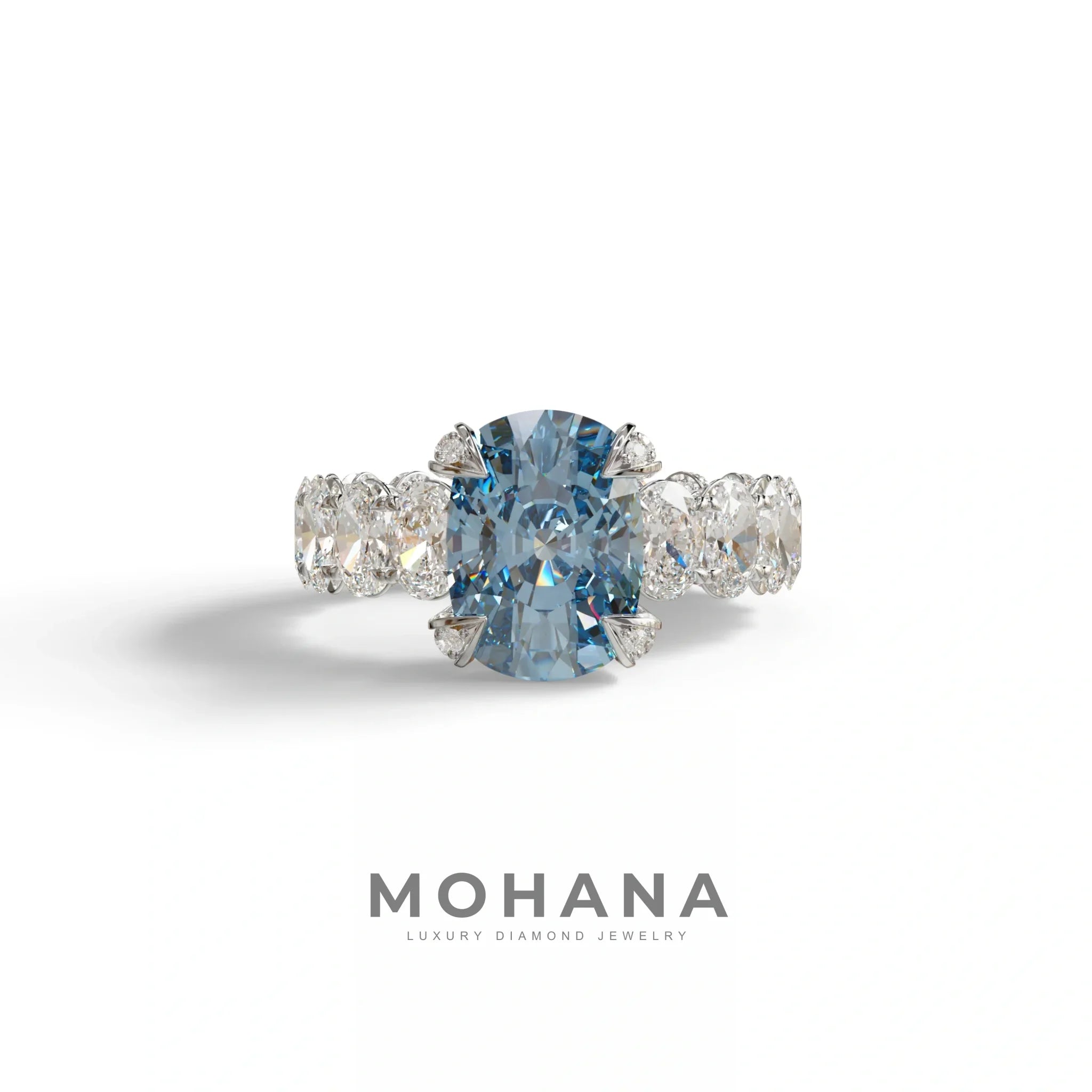 4 Carat Blue Cushion Cut Full Eternity Lab Grown Diamond Ring - Enigma - 10K Solid Gold / White Gold