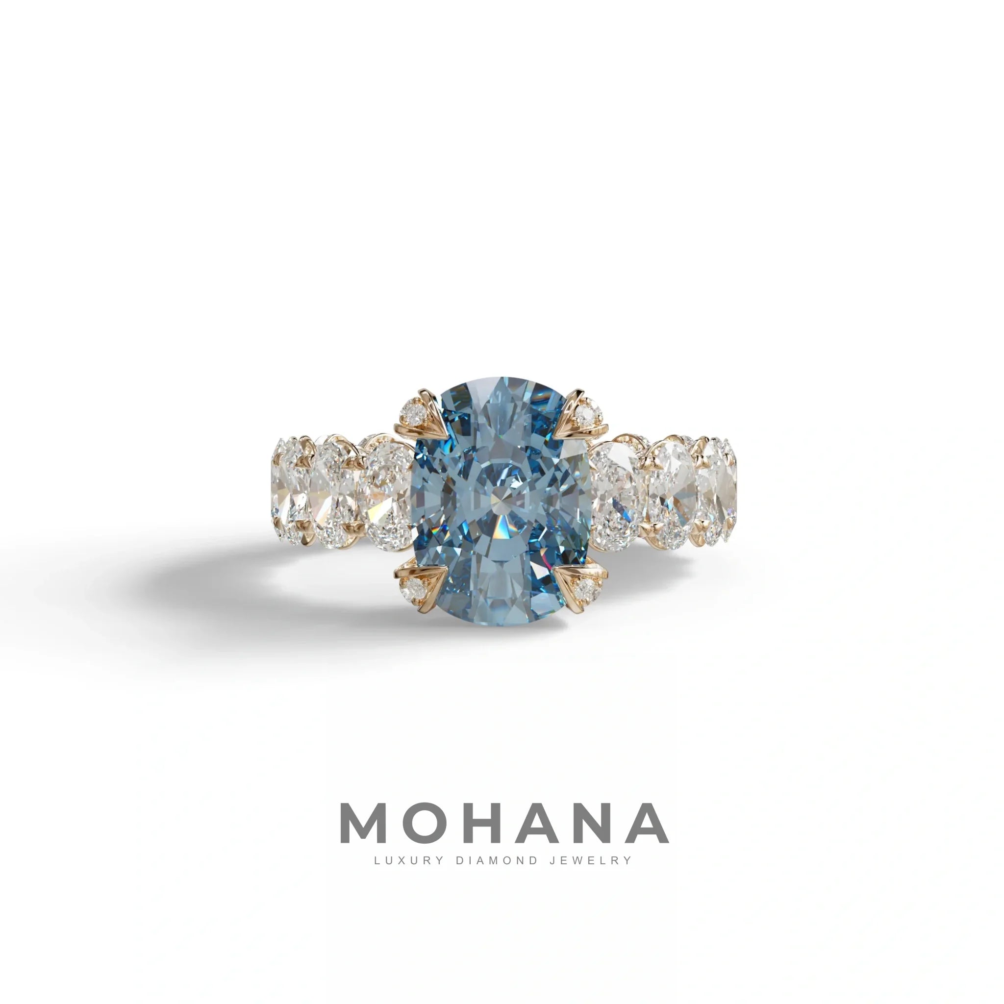 4 Carat Blue Cushion Cut Full Eternity Lab Grown Diamond Ring - Enigma - 10K Solid Gold / Rose Gold