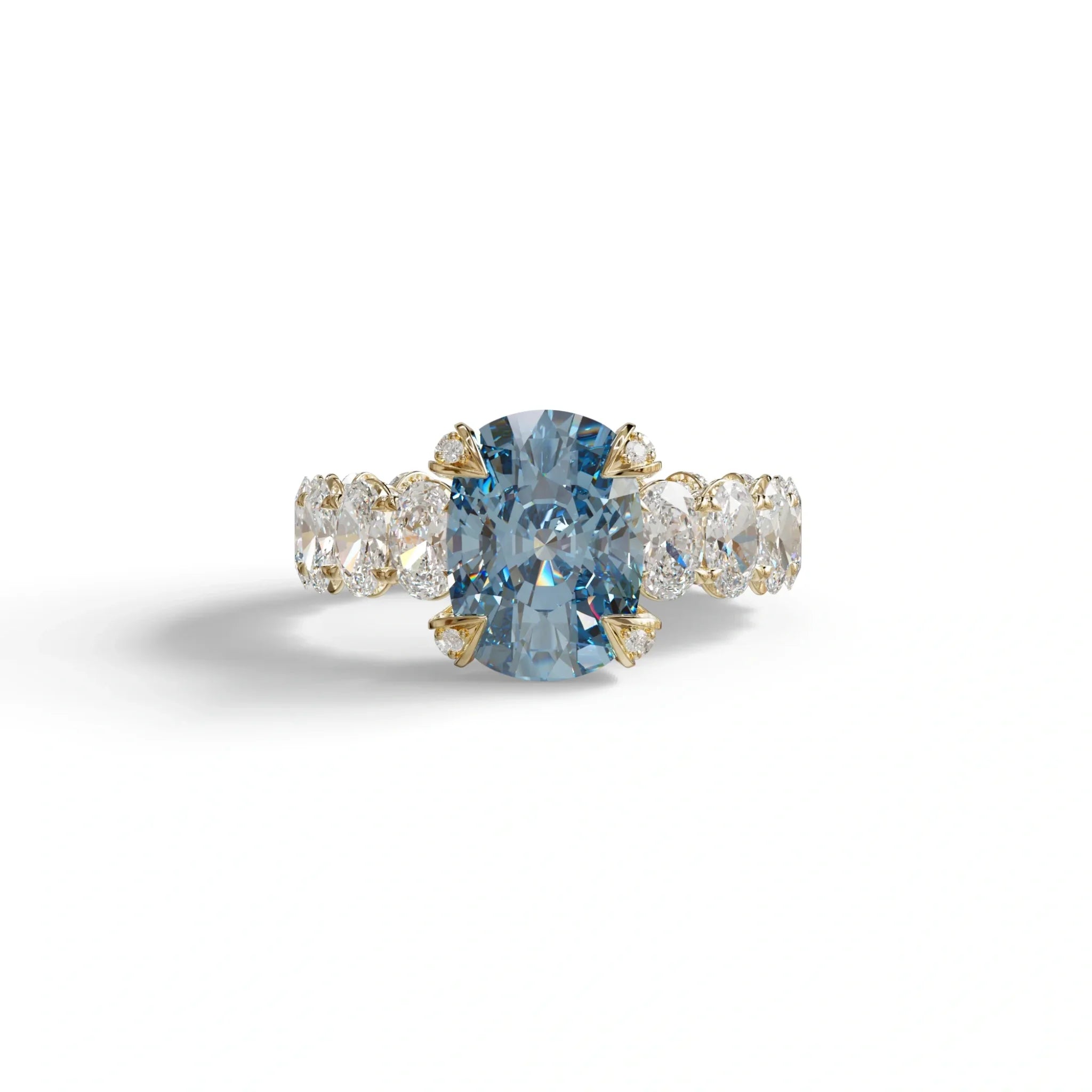 4 Carat Blue Cushion Cut Full Eternity Lab Grown Diamond Ring - Enigma - 10K Solid Gold / Yellow Gold