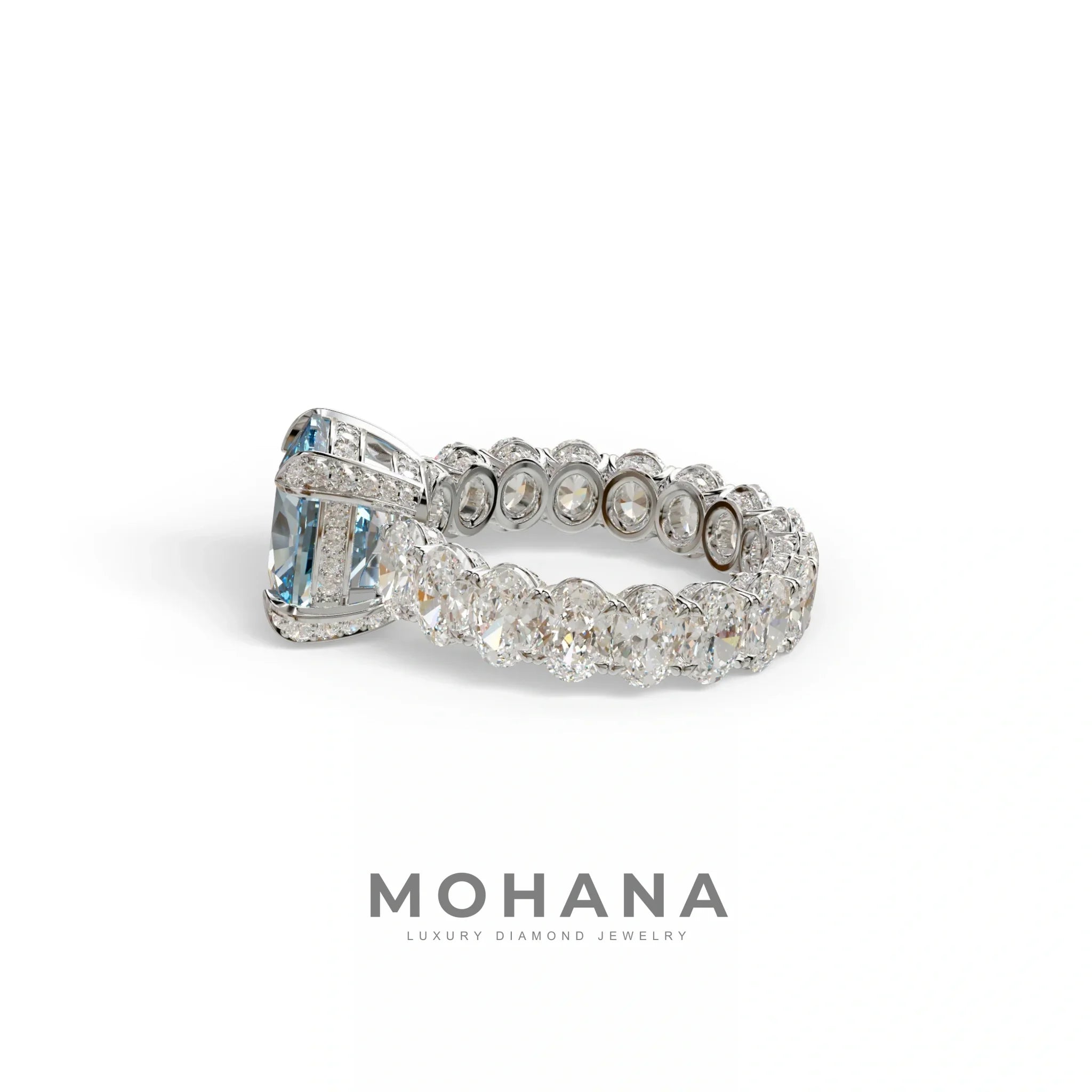 4 Carat Blue Cushion Cut Full Eternity Lab Grown Diamond Ring - Enigma