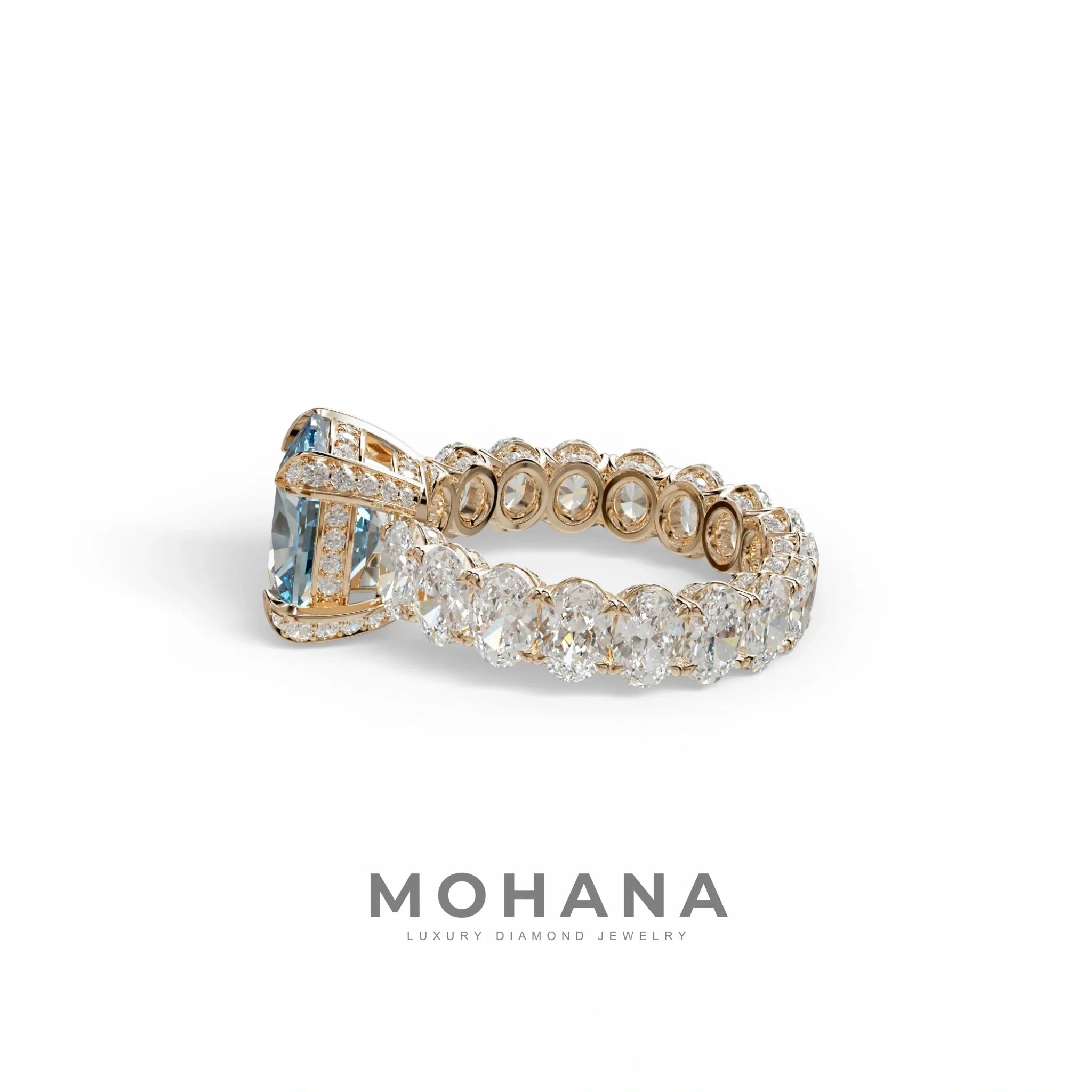 4 Carat Blue Cushion Cut Full Eternity Lab Grown Diamond Ring - Enigma