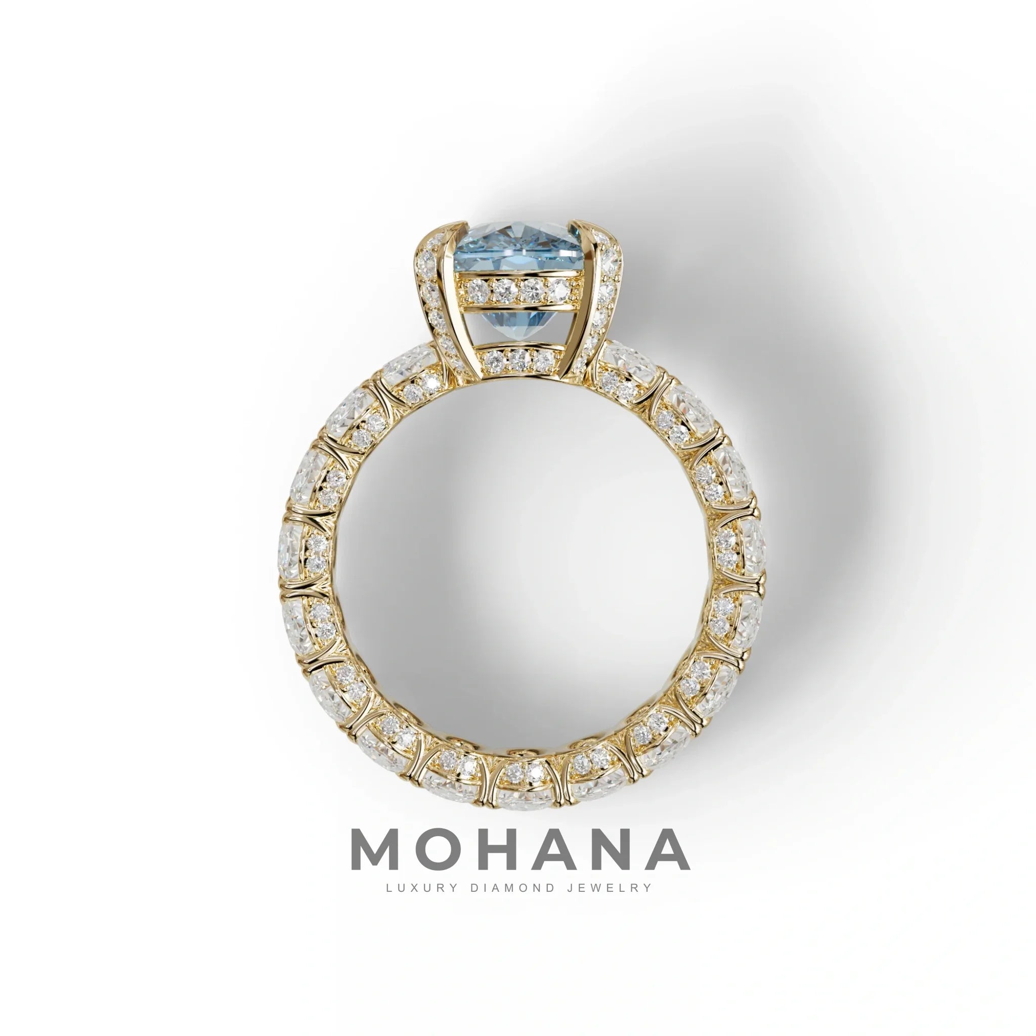 4 Carat Blue Cushion Cut Full Eternity Lab Grown Diamond Ring - Enigma