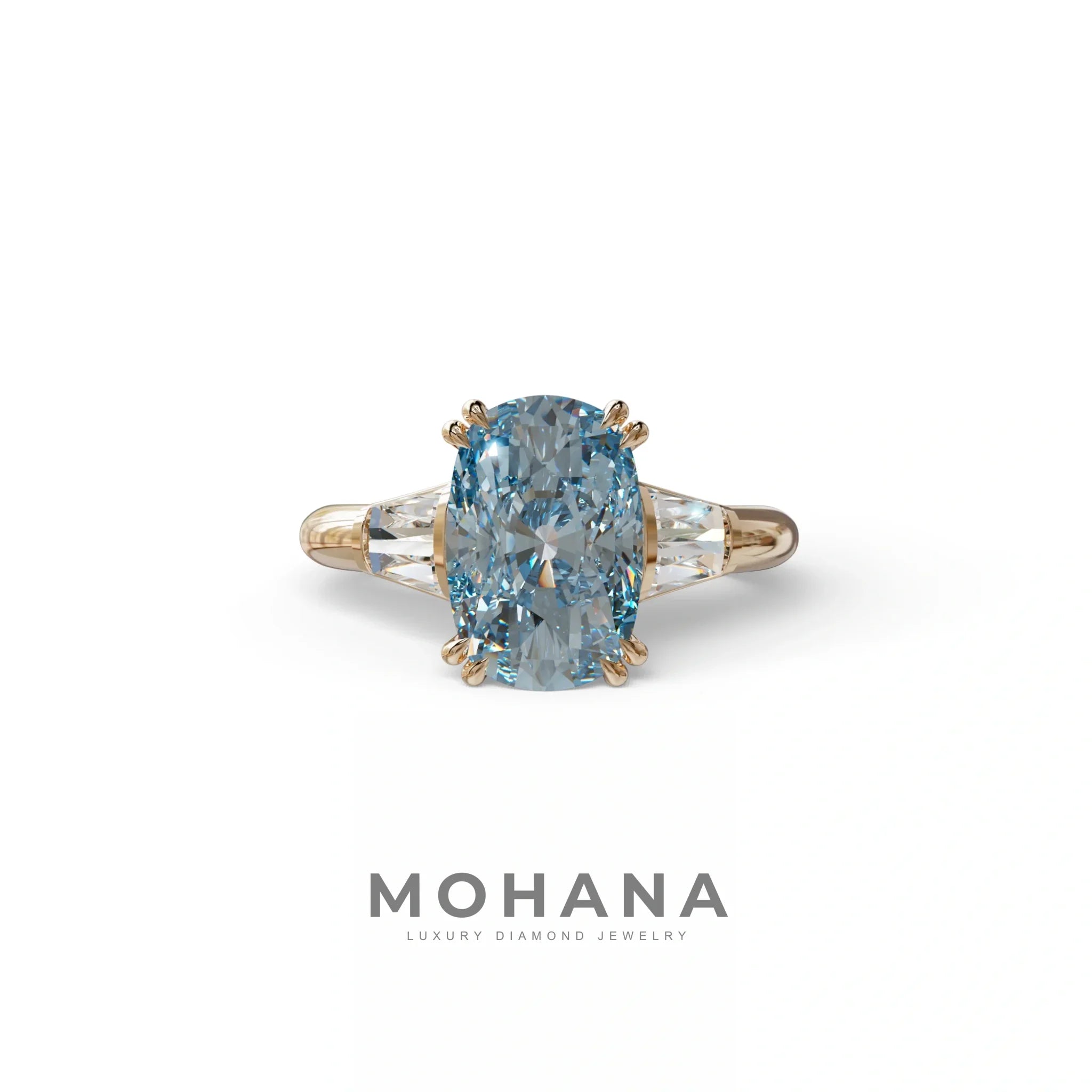 4 Carat Blue Elongated Cushion Cut Lab Diamond Engagement Ring - Sagittarius - 10K Solid Gold / Rose Gold
