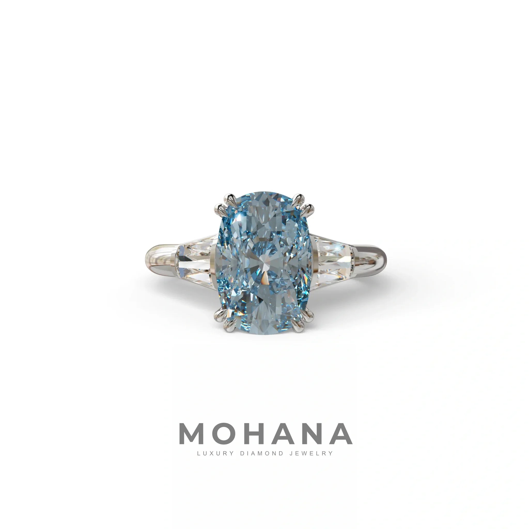 4 Carat Blue Elongated Cushion Cut Lab Diamond Engagement Ring - Sagittarius - 10K Solid Gold / White Gold