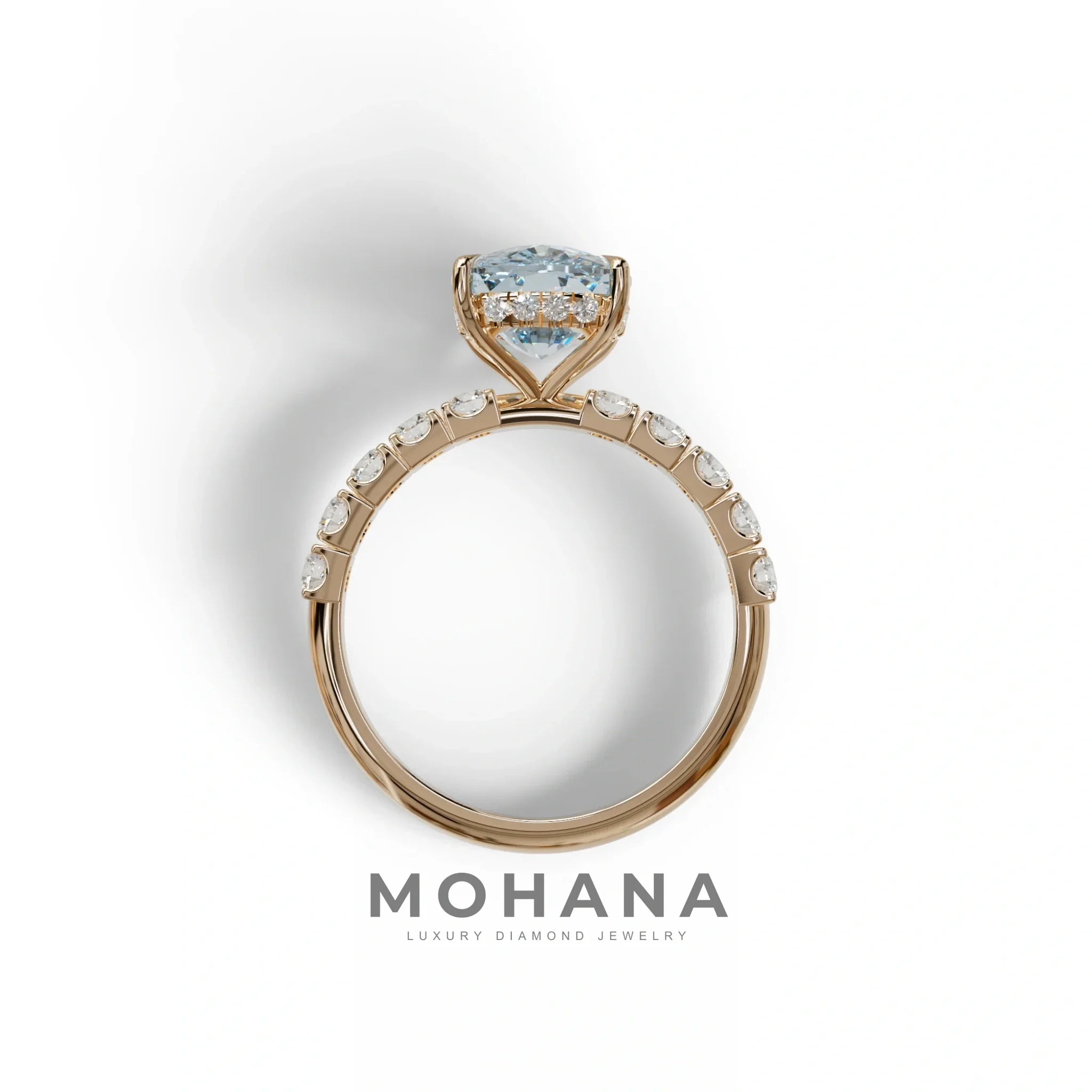 4 Carat Blue Cushion Cut Hidden Halo Eternity Lab Diamond Engagement Ring - Sandrine