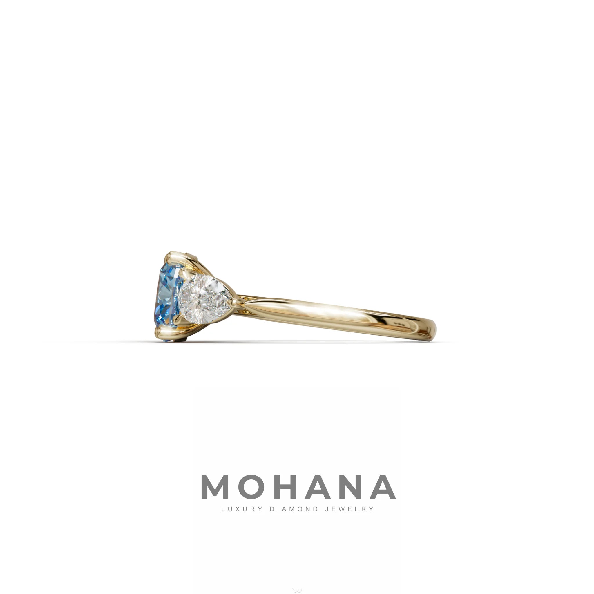 3 Ct Blue Cushion Cut Lab Diamond In 3 Stones Claw Prongs Setting Ring