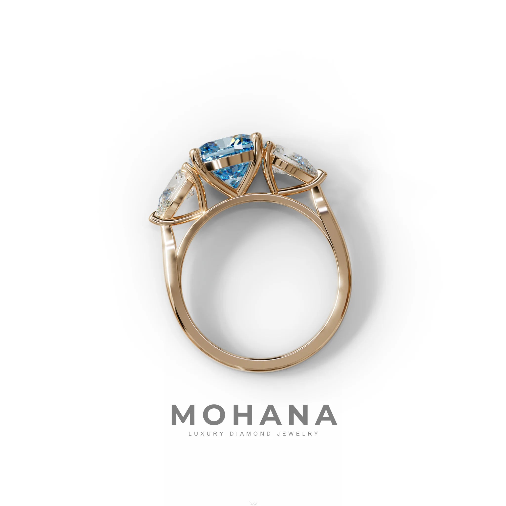 3 Ct Blue Cushion Cut Lab Diamond In 3 Stones Claw Prongs Setting Ring