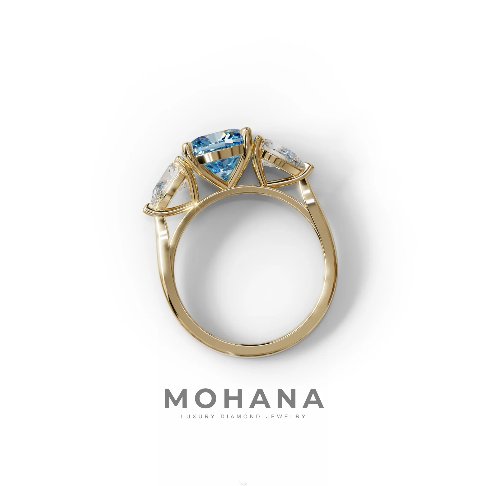 3 Ct Blue Cushion Cut Lab Diamond In 3 Stones Claw Prongs Setting Ring