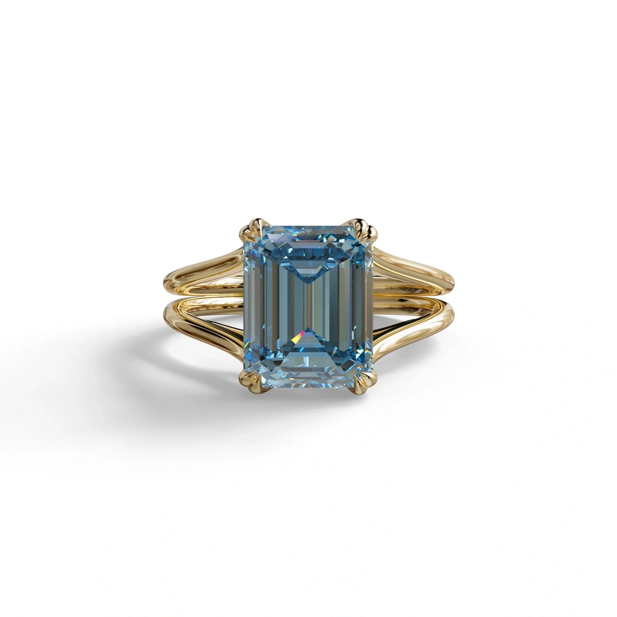 4 Carat Fancy Blue Emerald Cut Lab Grown Diamond Engagement Ring - Tesira - 10K Solid Gold / Yellow Gold