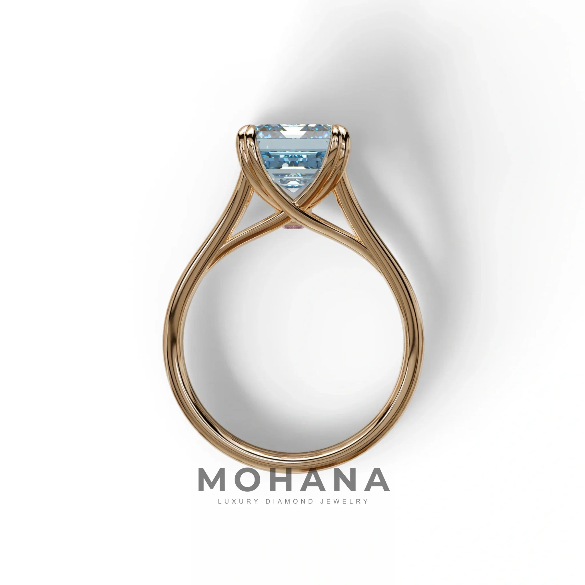 4 Carat Fancy Blue Emerald Cut Lab Grown Diamond Engagement Ring - Tesira