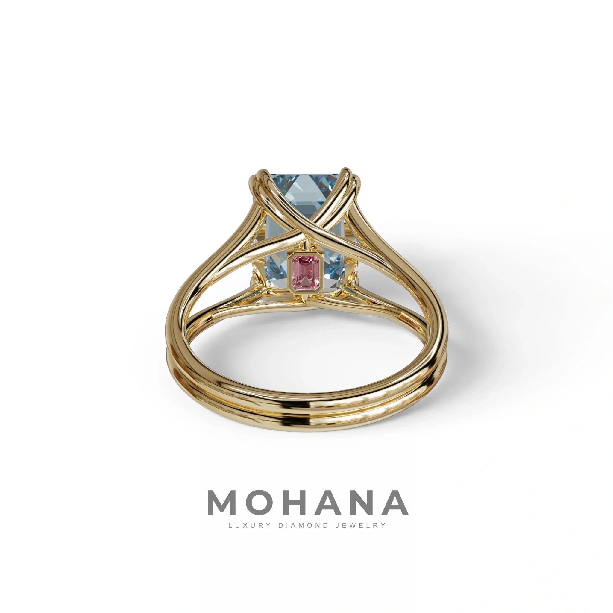 4 Carat Fancy Blue Emerald Cut Lab Grown Diamond Engagement Ring - Tesira