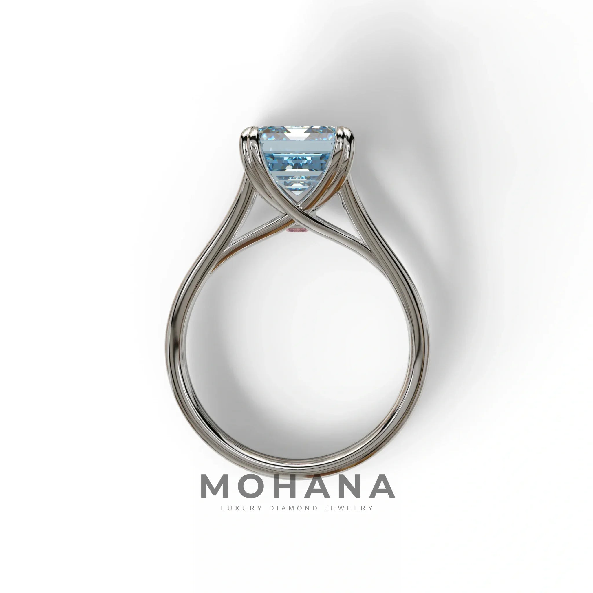 4 Carat Fancy Blue Emerald Cut Lab Grown Diamond Engagement Ring - Tesira