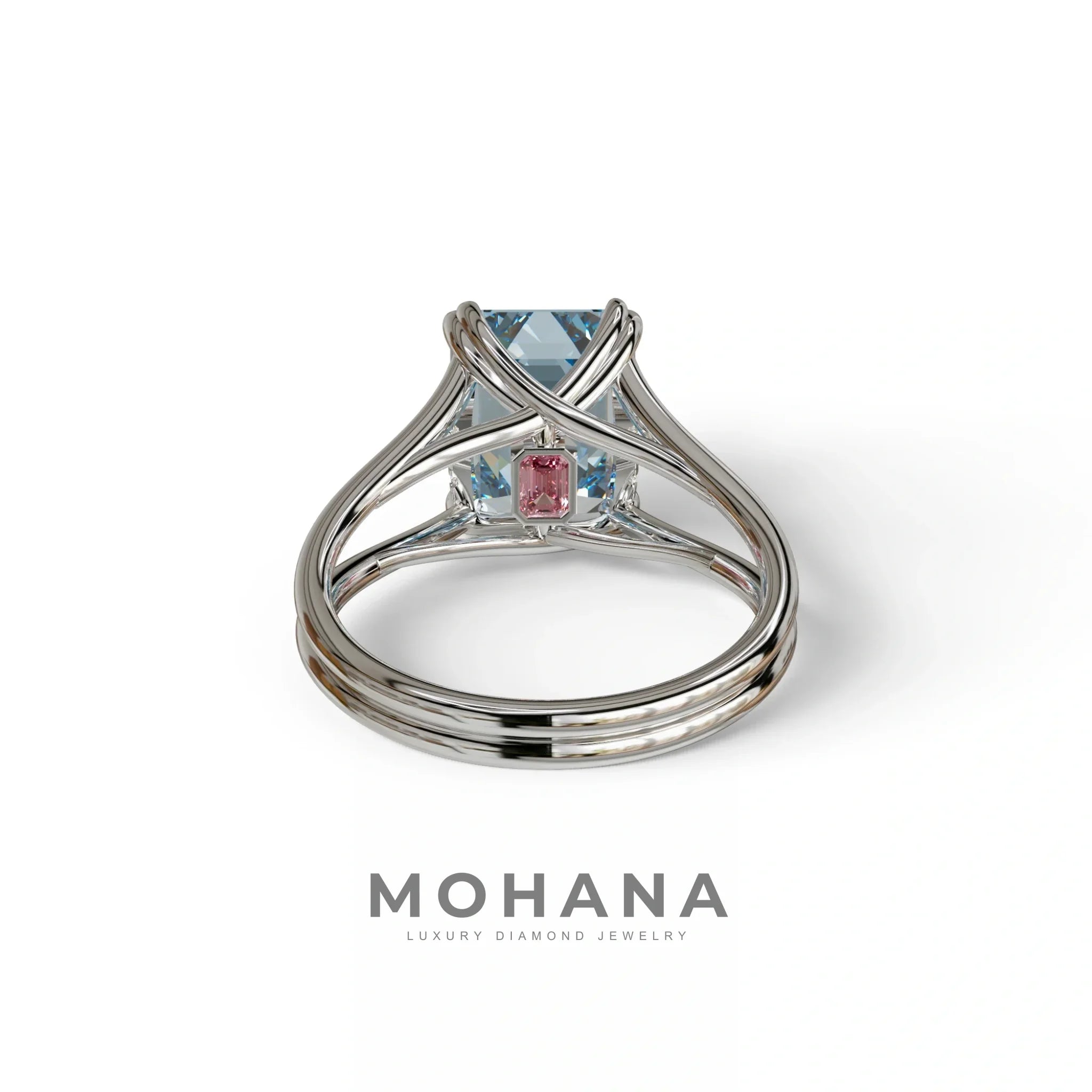 4 Carat Fancy Blue Emerald Cut Lab Grown Diamond Engagement Ring - Tesira