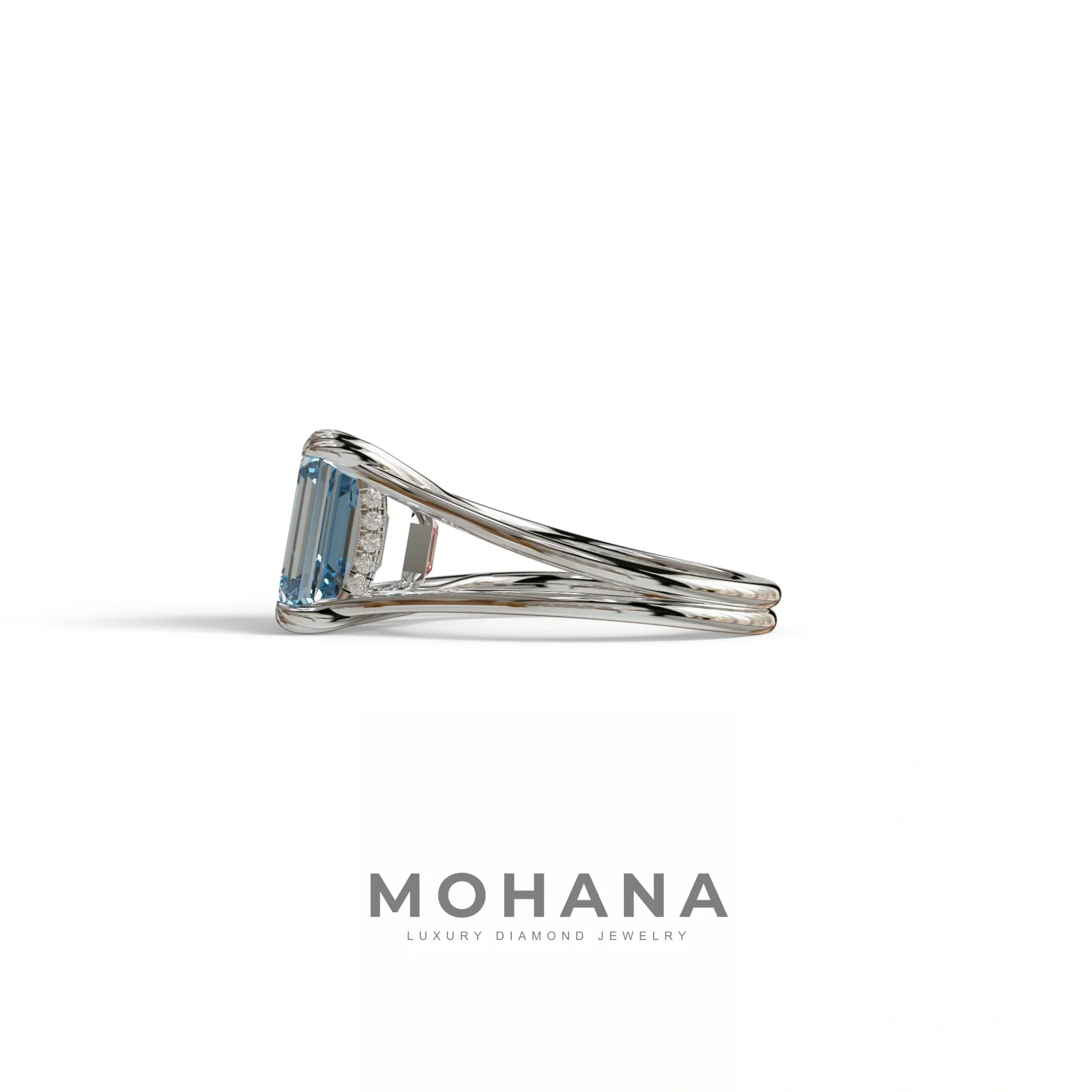 4 Carat Fancy Blue Emerald Cut Lab Grown Diamond Engagement Ring - Tesira