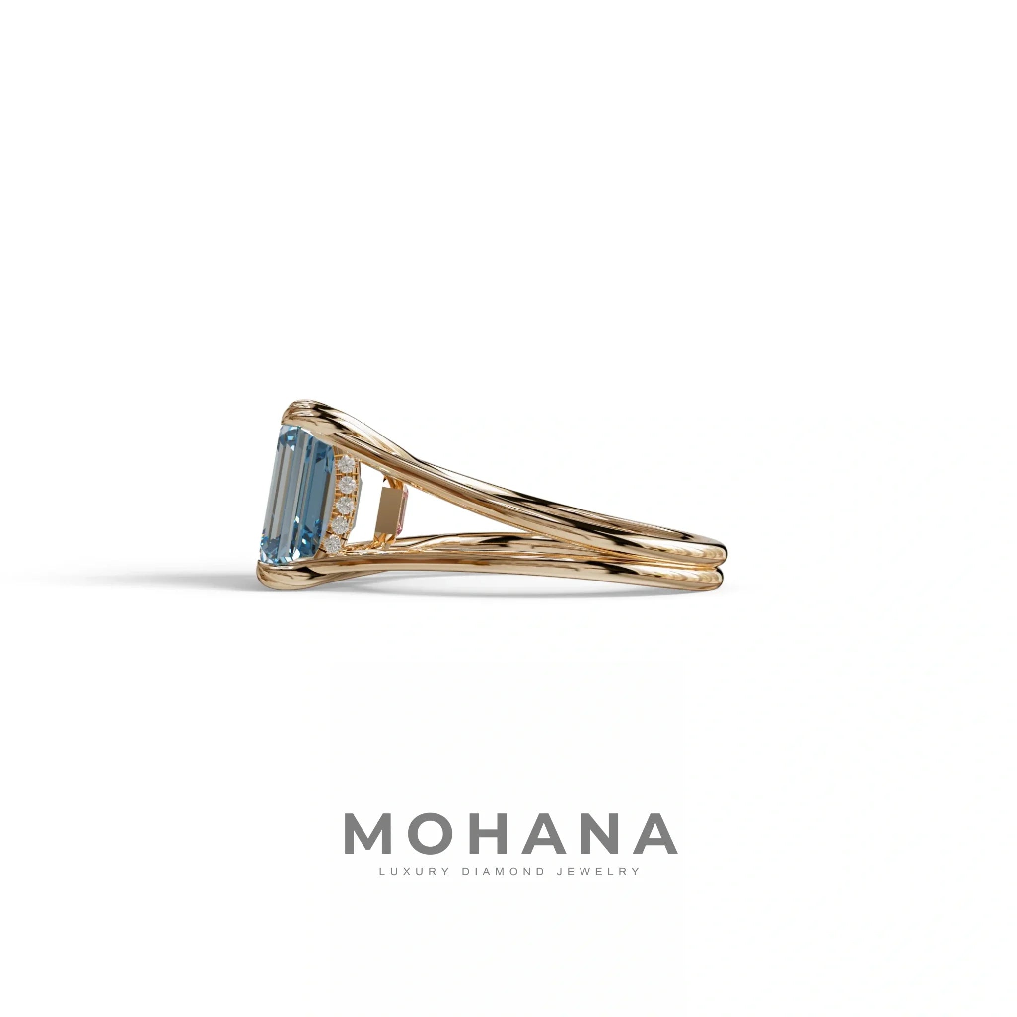 4 Carat Fancy Blue Emerald Cut Lab Grown Diamond Engagement Ring - Tesira