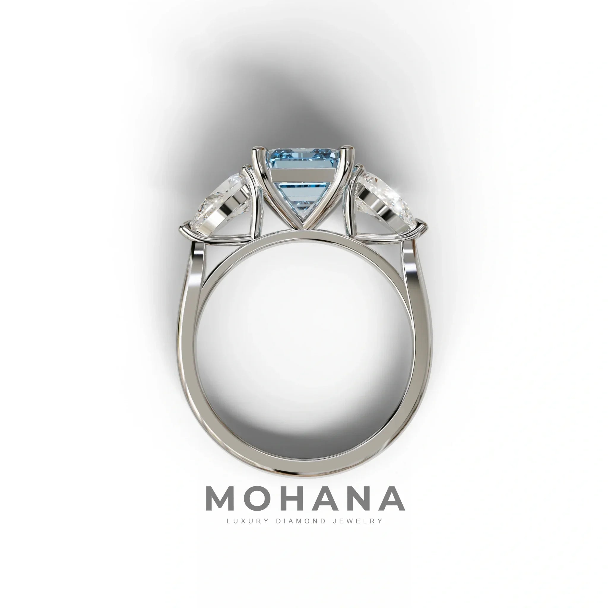 4 Carat Fancy Blue Emerald & Pear Cut Three Stone Lab Grown Diamond Engagement Ring