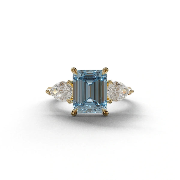 4 Carat Blue Lab Grown Diamond Engagement Ring – Emerald Cut Three Stone