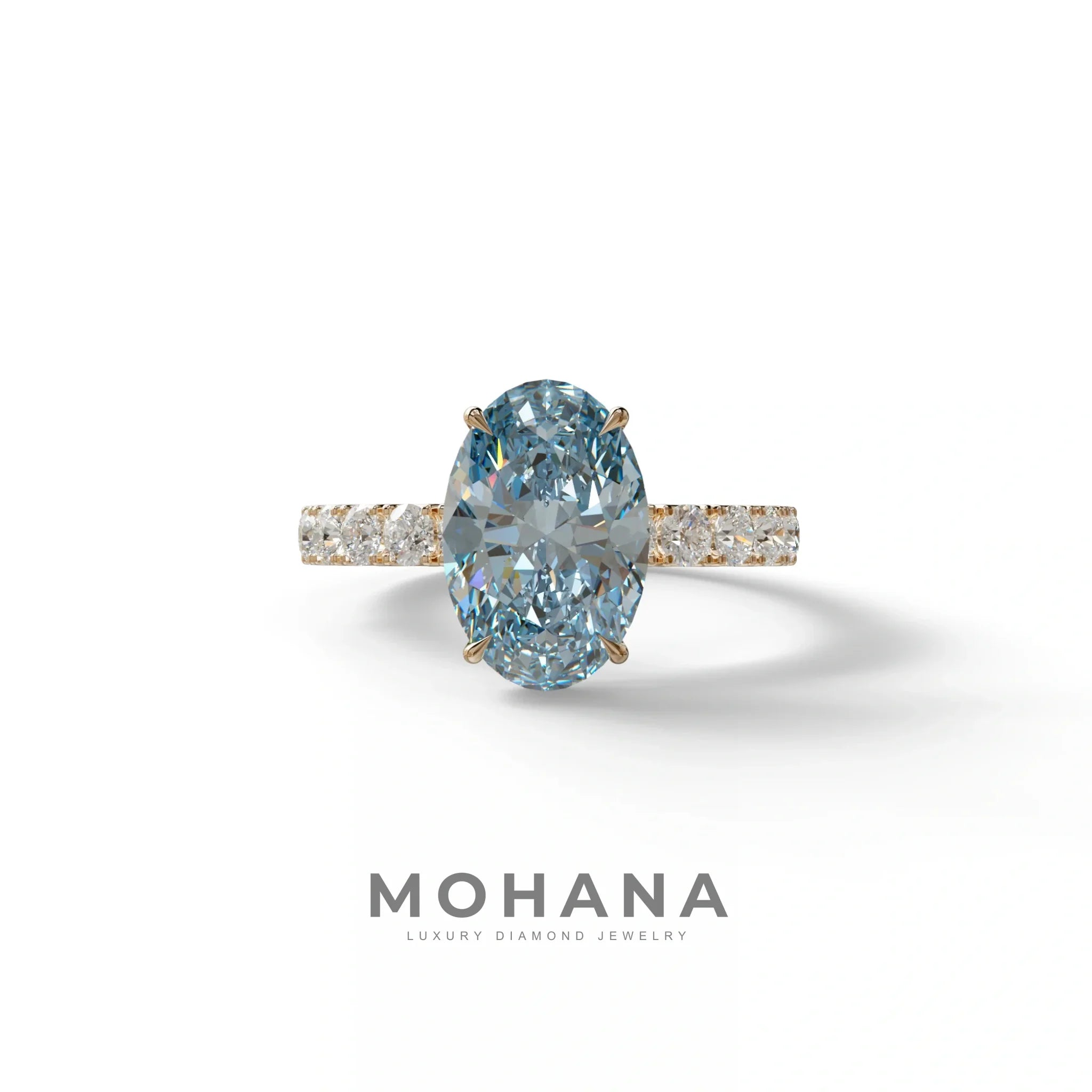 4 Carat Blue Oval Cut Hidden Halo Lab Diamond Engagement Ring - Christie’s - 10K Solid Gold / Rose Gold