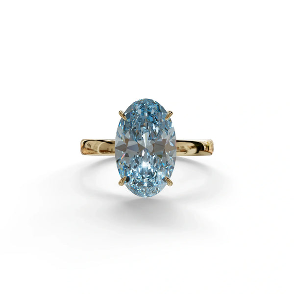 4 Carat Blue Lab Grown Diamond Engagement Ring – Oval Cut Solitaire | Cadris