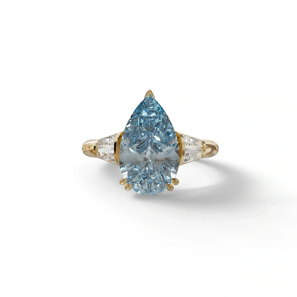 4 Carat Blue Lab Grown Diamond Engagement Ring – Pear Cut Halo