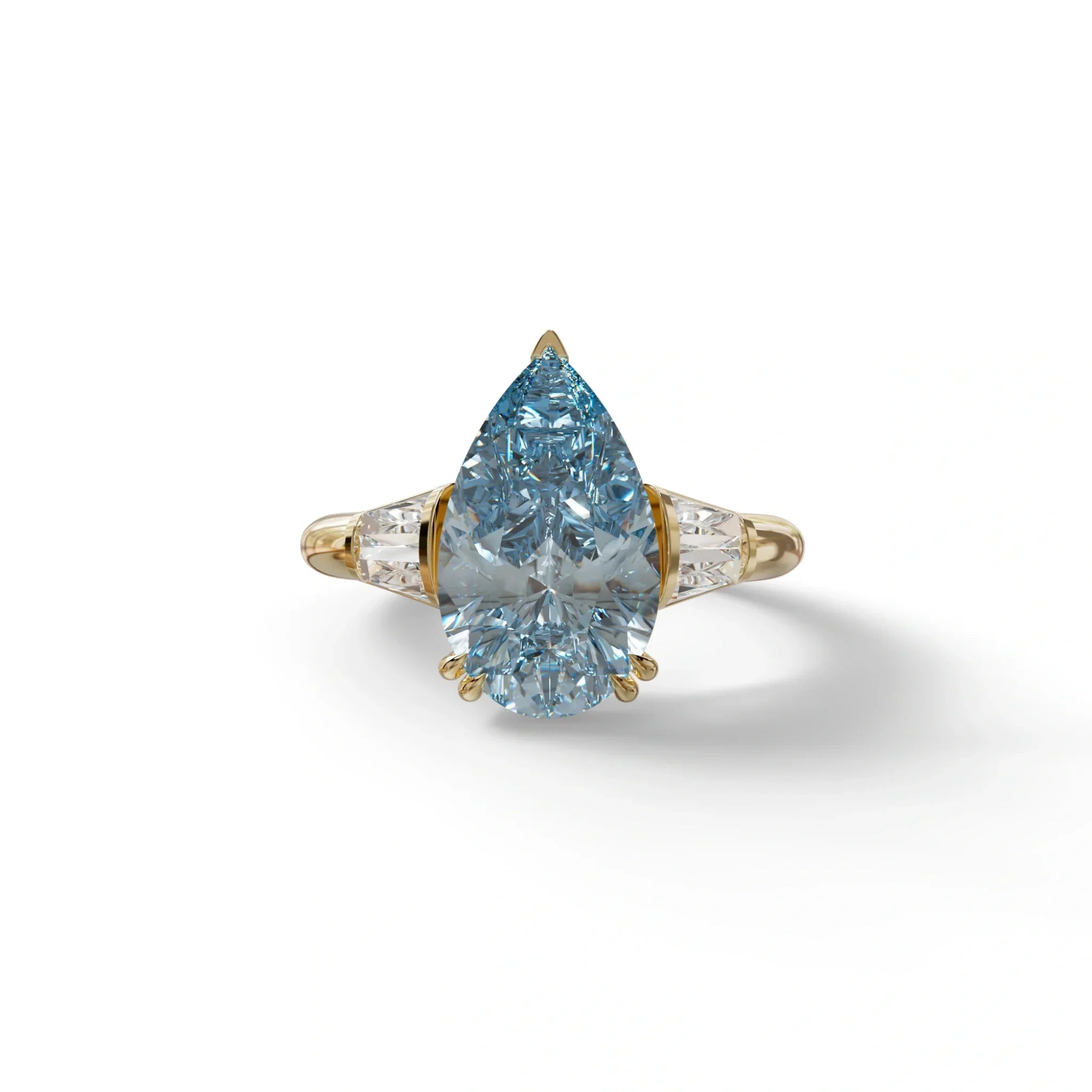 4 Carat Fancy Vivid Blue Pear cut Lab grown Diamond Engagement Ring -Claire - 10K Solid Gold / Yellow Gold