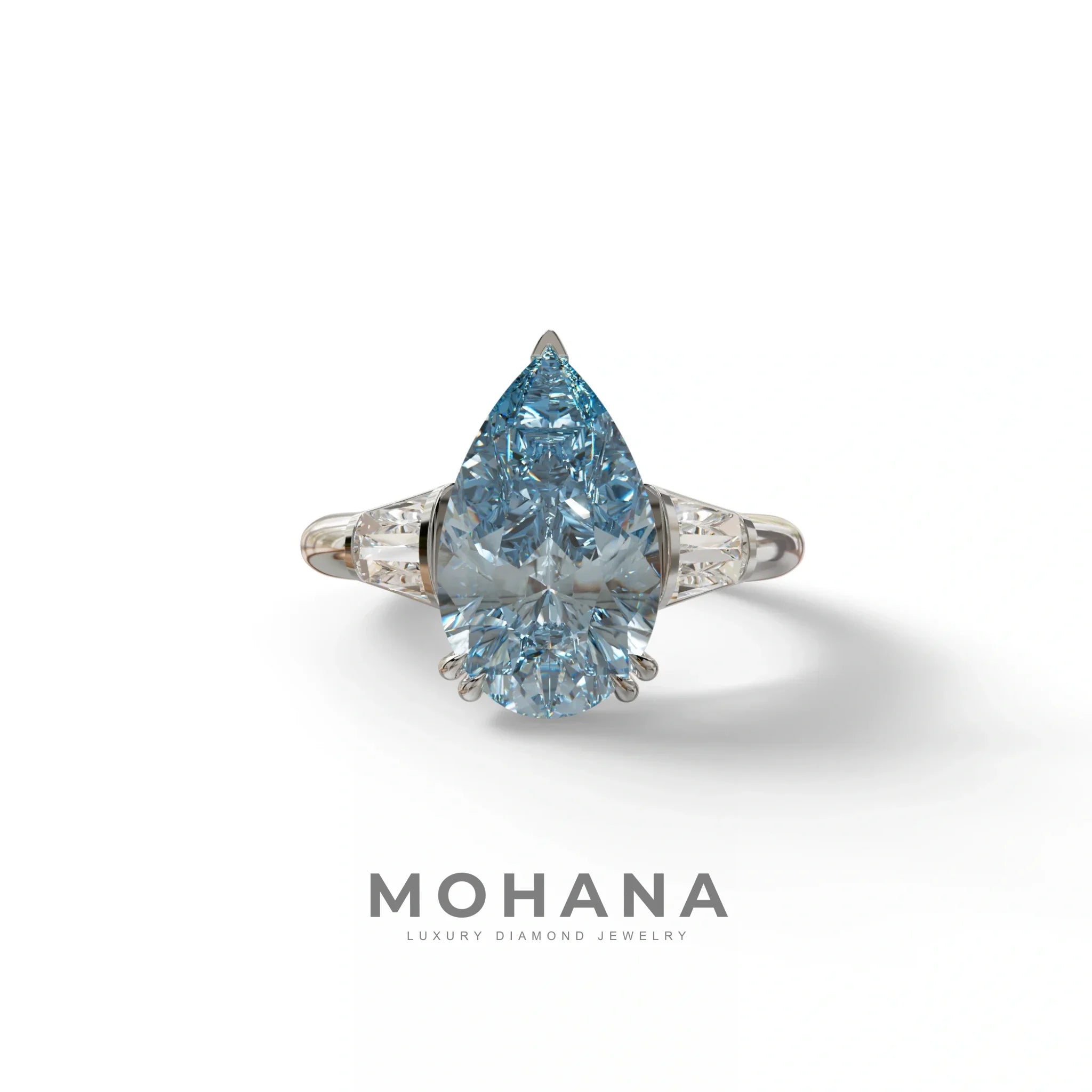 4 Carat Fancy Vivid Blue Pear cut Lab grown Diamond Engagement Ring -Claire - 10K Solid Gold / White Gold