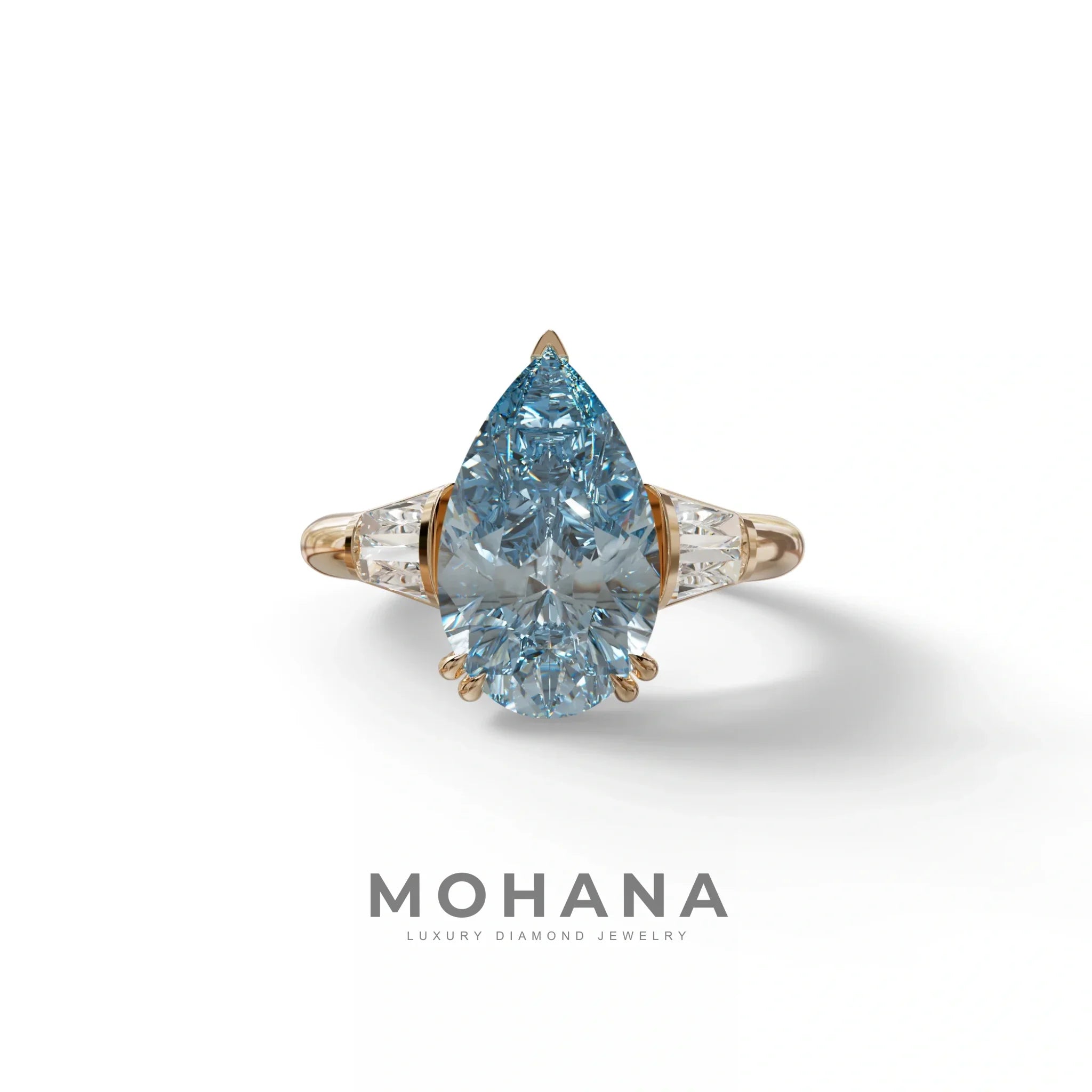 4 Carat Fancy Vivid Blue Pear cut Lab grown Diamond Engagement Ring -Claire - 10K Solid Gold / Rose Gold