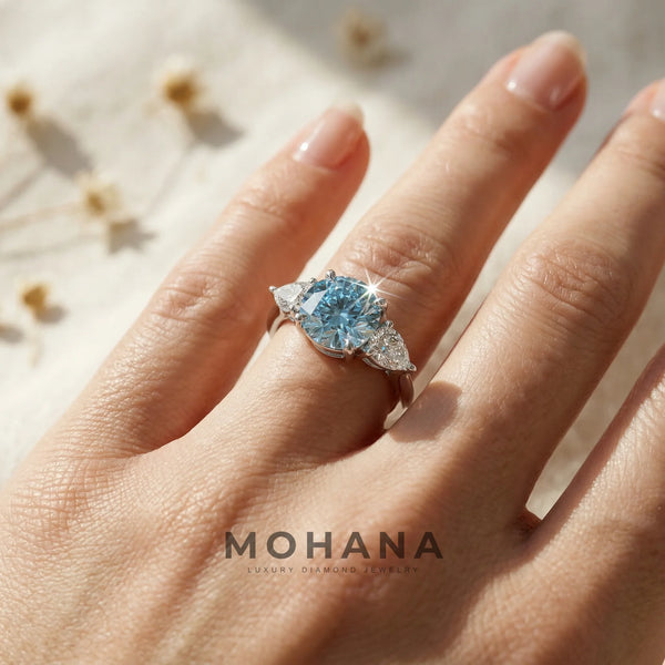 4 Carat Blue Lab Grown Diamond Engagement Ring – Pear Cut Three Stone alternate view