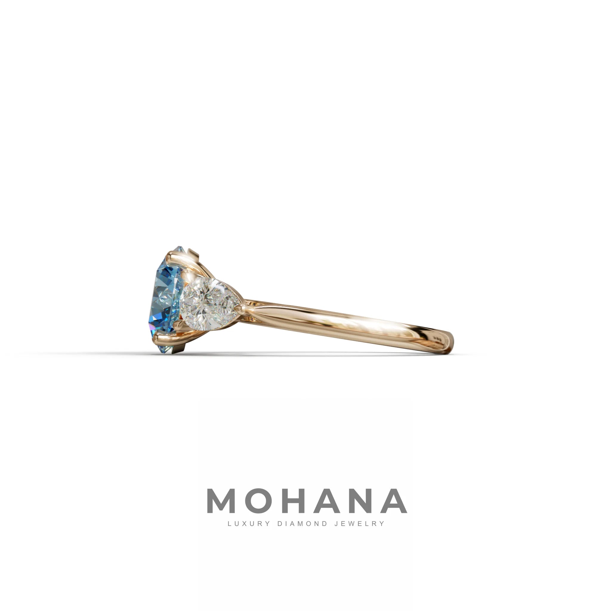 5 Carat Blue Round & Pear Cut Three Stone Lab Diamond Ring - Luminous