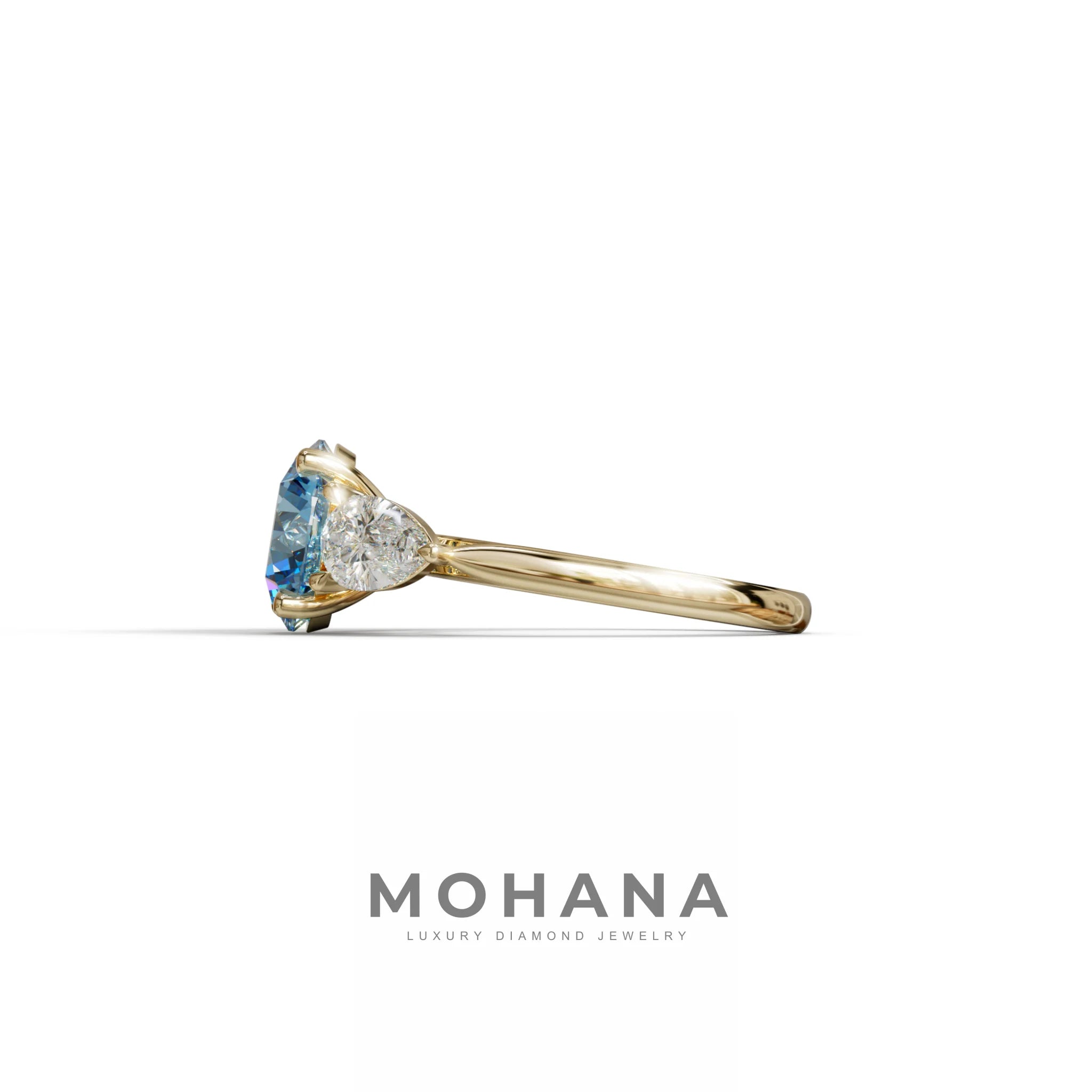 5 Carat Blue Round & Pear Cut Three Stone Lab Diamond Ring - Luminous