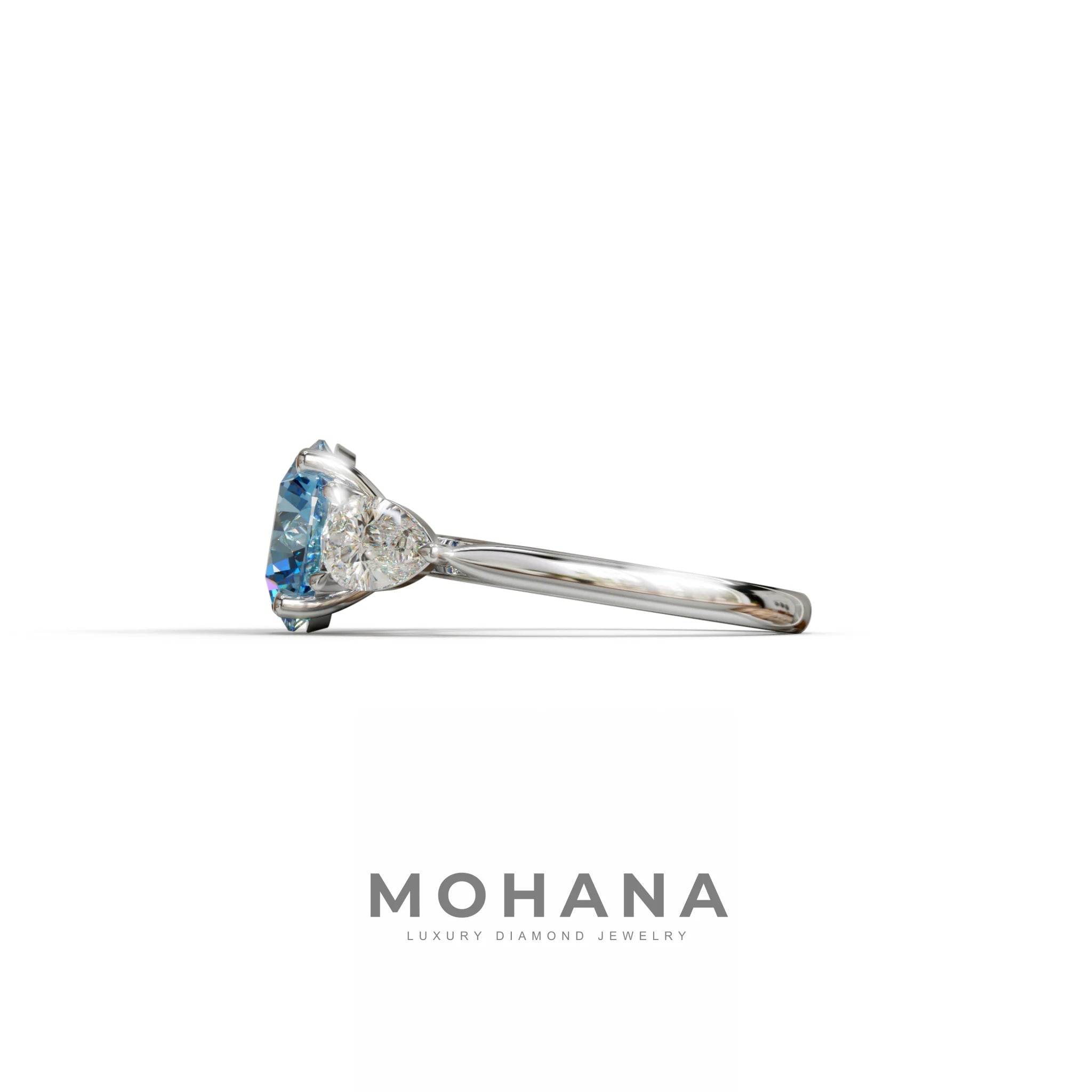 5 Carat Blue Round & Pear Cut Three Stone Lab Diamond Ring - Luminous