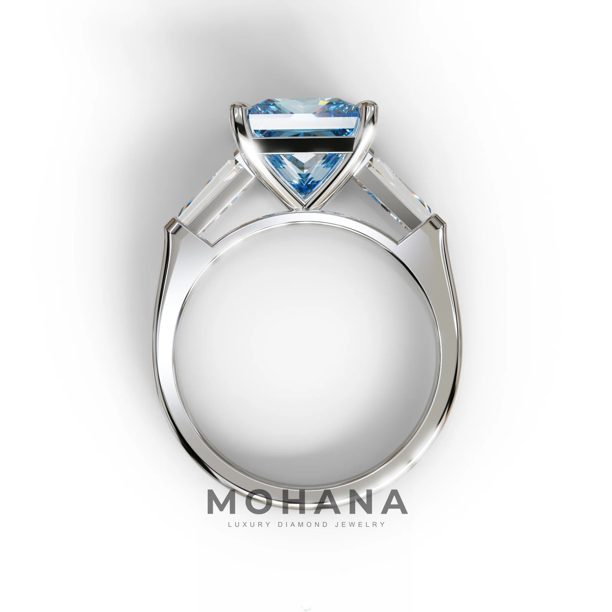 3 Carat Blue Princess & Baguette Cut Lab Grown Diamond Ring - Alluring