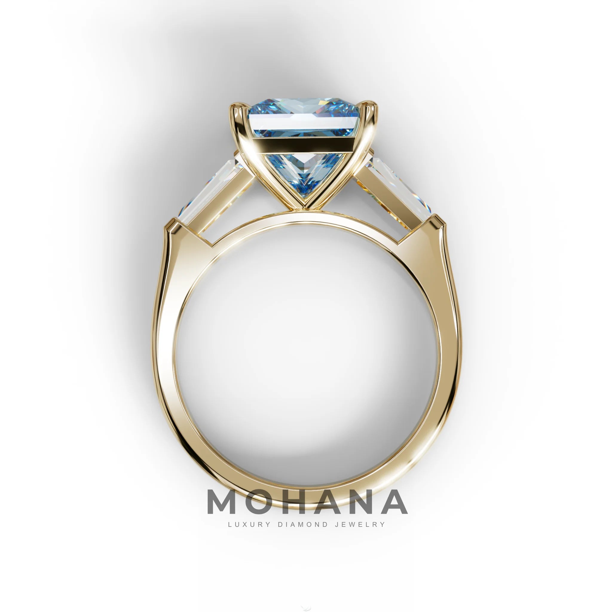 3 Carat Blue Princess & Baguette Cut Lab Grown Diamond Ring - Alluring