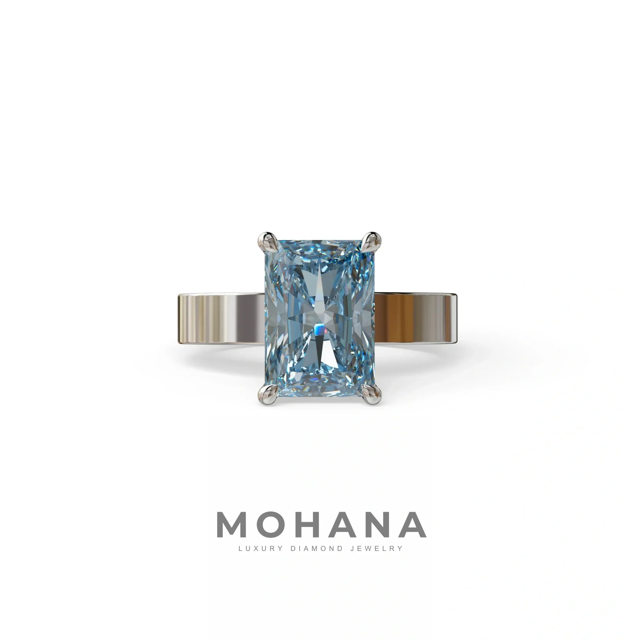 4Ct Blue Radiant Cut Lab Grown Diamond Solitaire Engagement Ring - Crownfire - 10K Solid Gold / White Gold