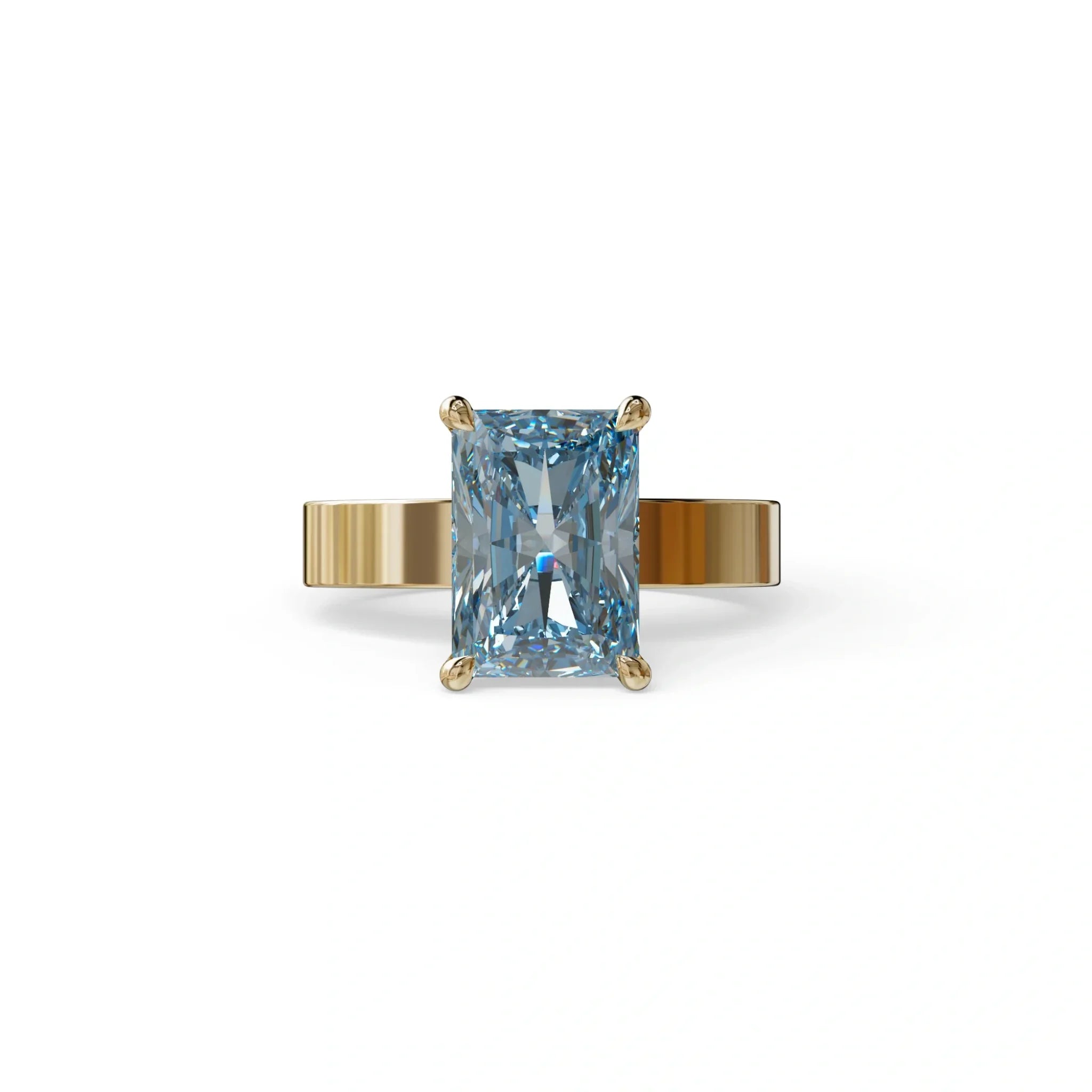 4Ct Blue Radiant Cut Lab Grown Diamond Solitaire Engagement Ring - Crownfire - 10K Solid Gold / Yellow Gold