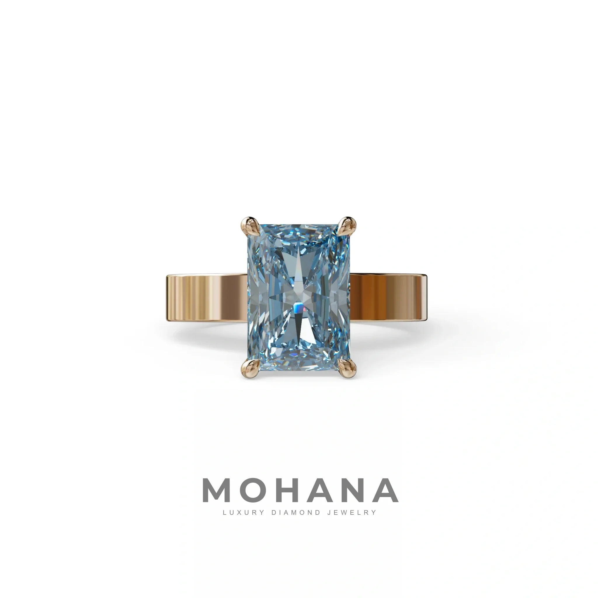 4Ct Blue Radiant Cut Lab Grown Diamond Solitaire Engagement Ring - Crownfire - 10K Solid Gold / Rose Gold