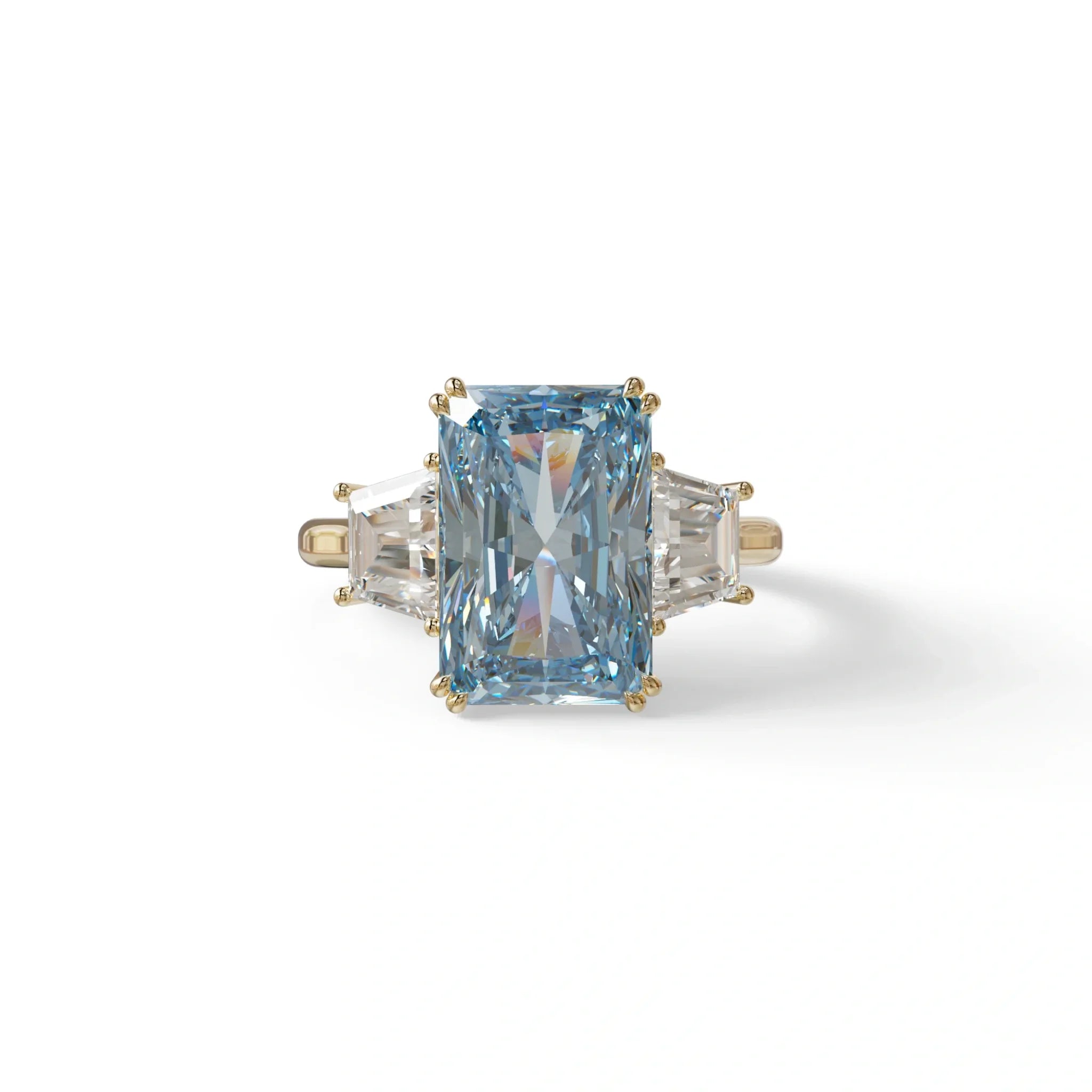 4 Carat Blue Lab Grown Diamond Engagement Ring – Radiant Cut Three Stone | Tacor