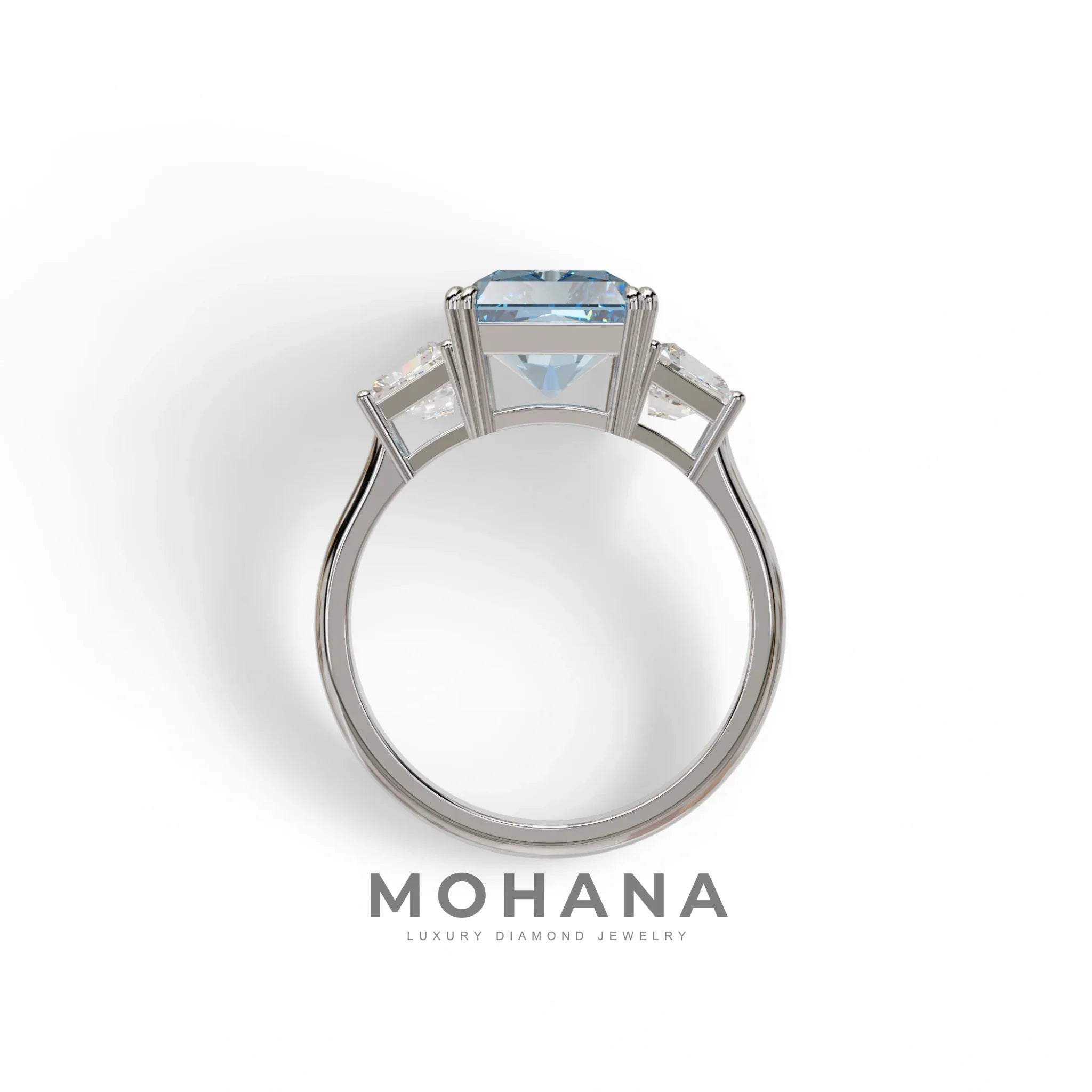 4 Carat Blue Lab Grown Diamond Engagement Ring – Radiant Cut Three Stone | Tacor