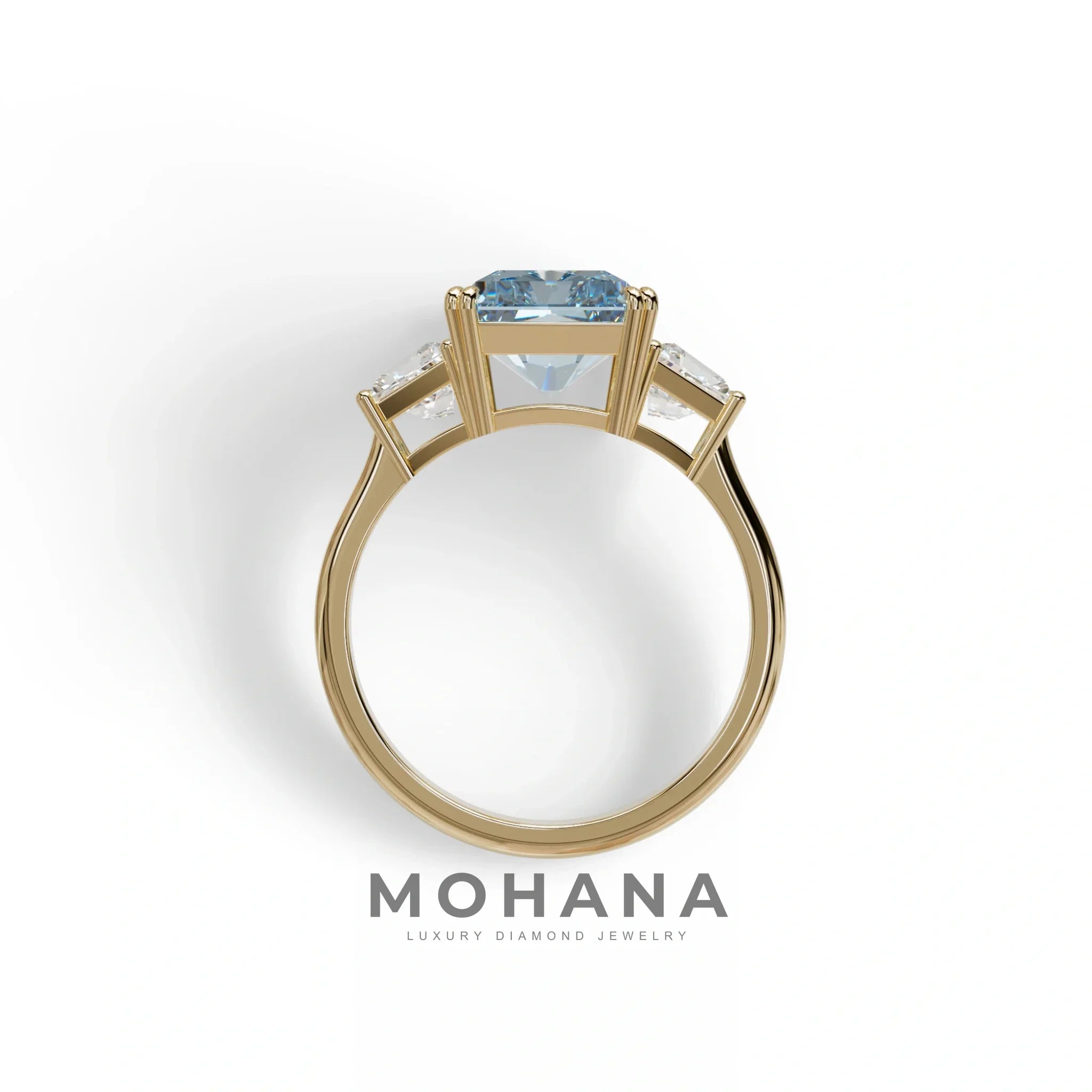 4 Carat Blue Lab Grown Diamond Engagement Ring – Radiant Cut Three Stone | Tacor