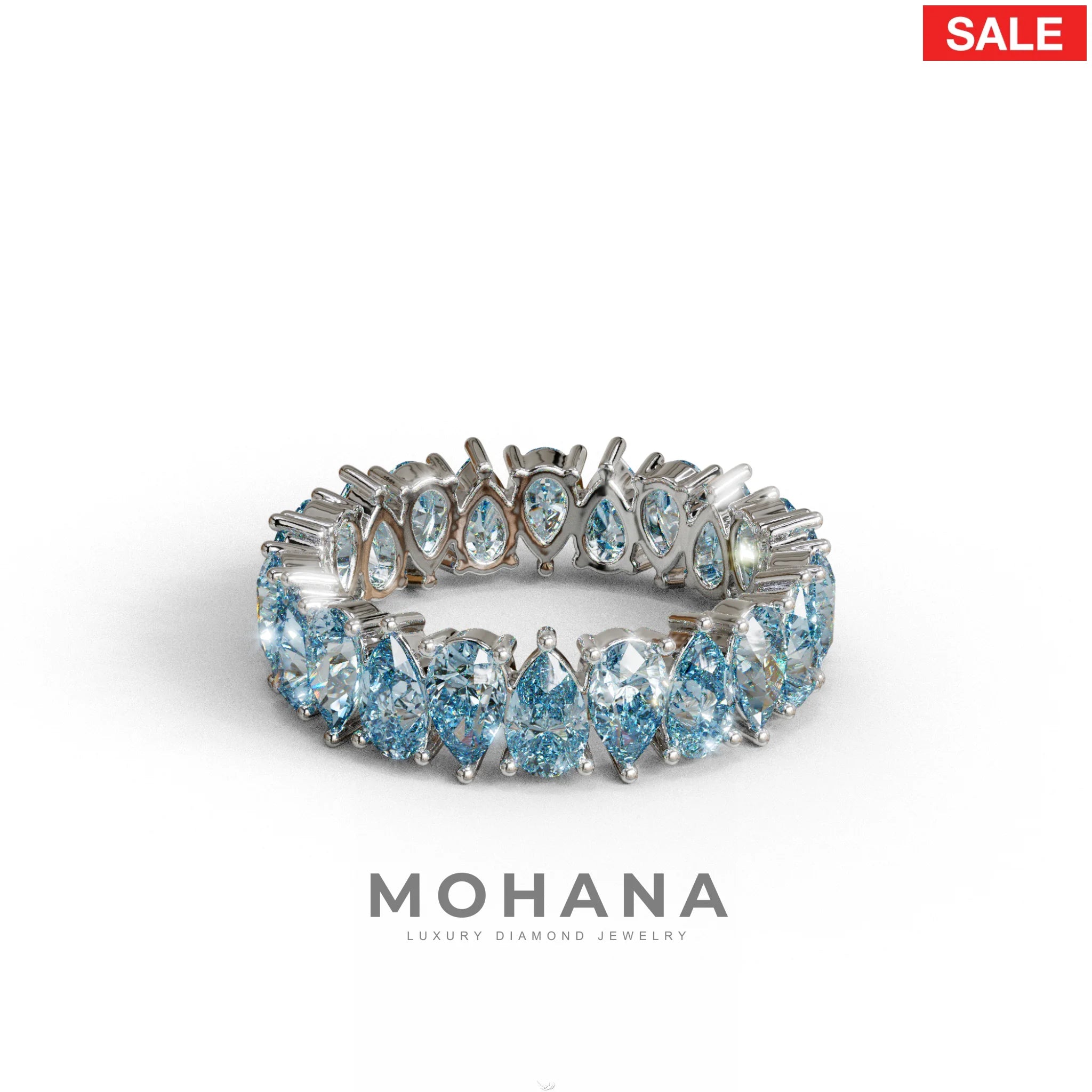 Blue Pear Diamond Full Eternity Band - Stackable Ring