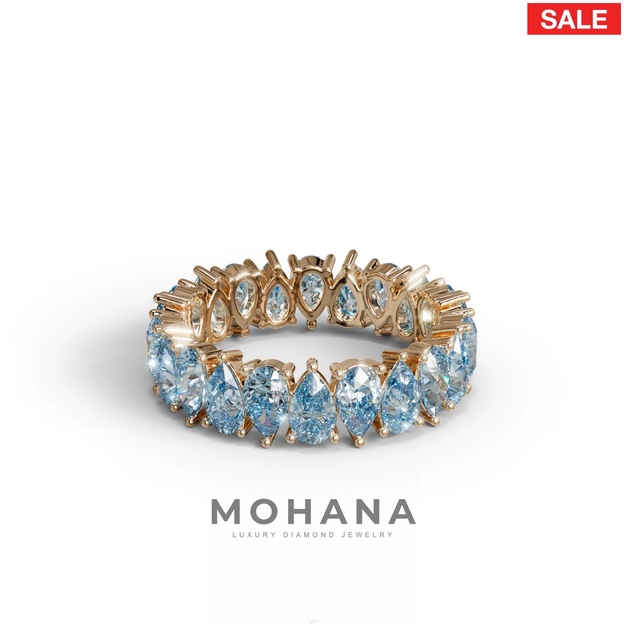 Blue Pear Diamond Full Eternity Band - Stackable Ring