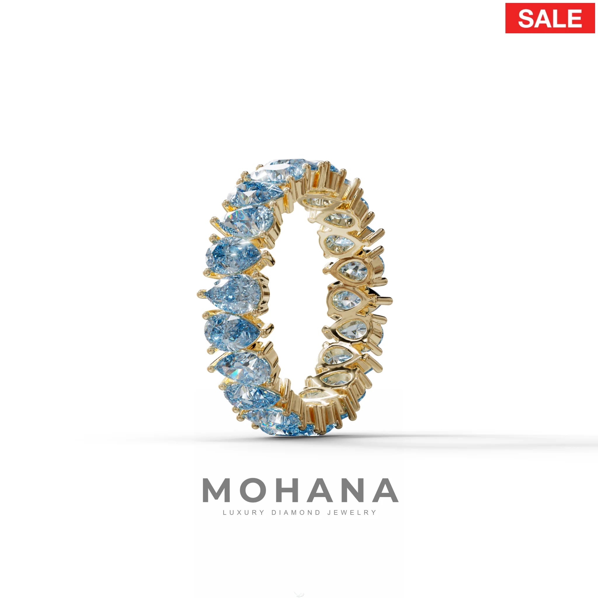 Blue Pear Diamond Full Eternity Band - Stackable Ring